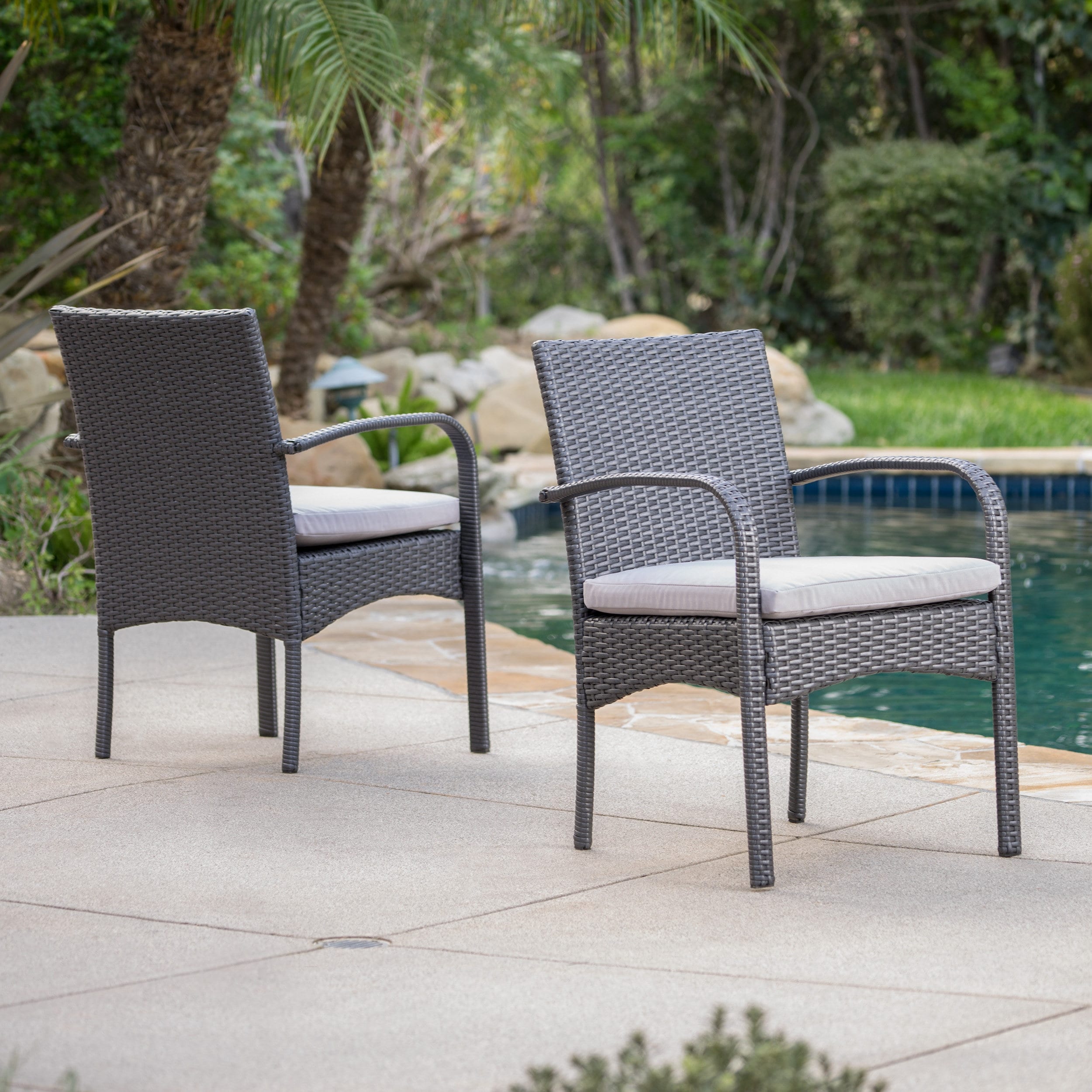 Outdoor Cordoba Wicker Dining Chair With Cushions Set Of 2 By Christopher Knight Home