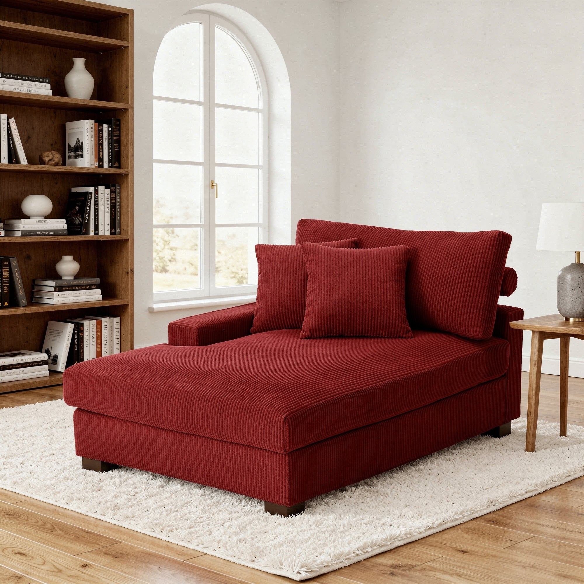Corduroy Chaise Lounge Chair Upholstered Indoor Lounger Sofa