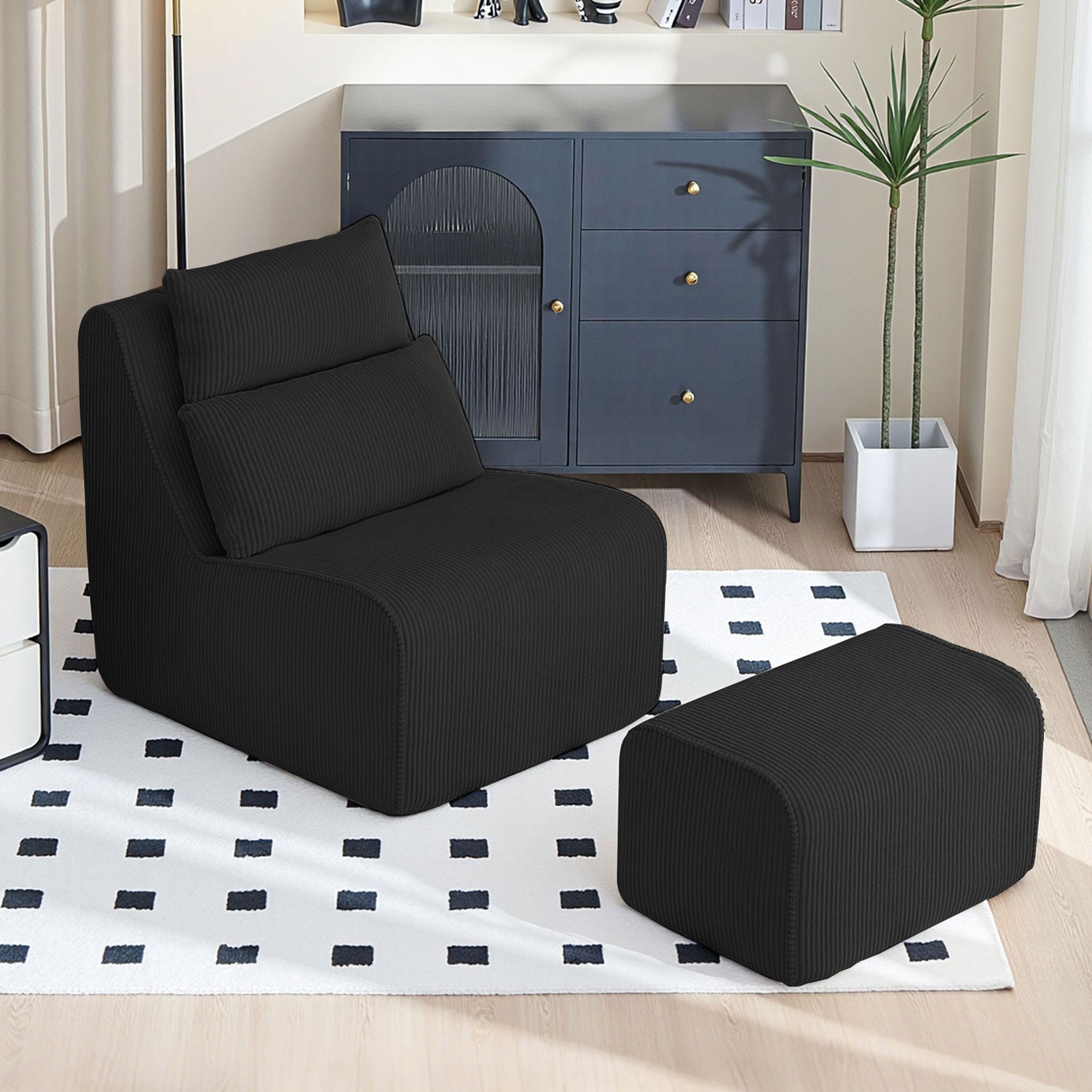 Corduroy Compression Lounge Chair With Ottoman