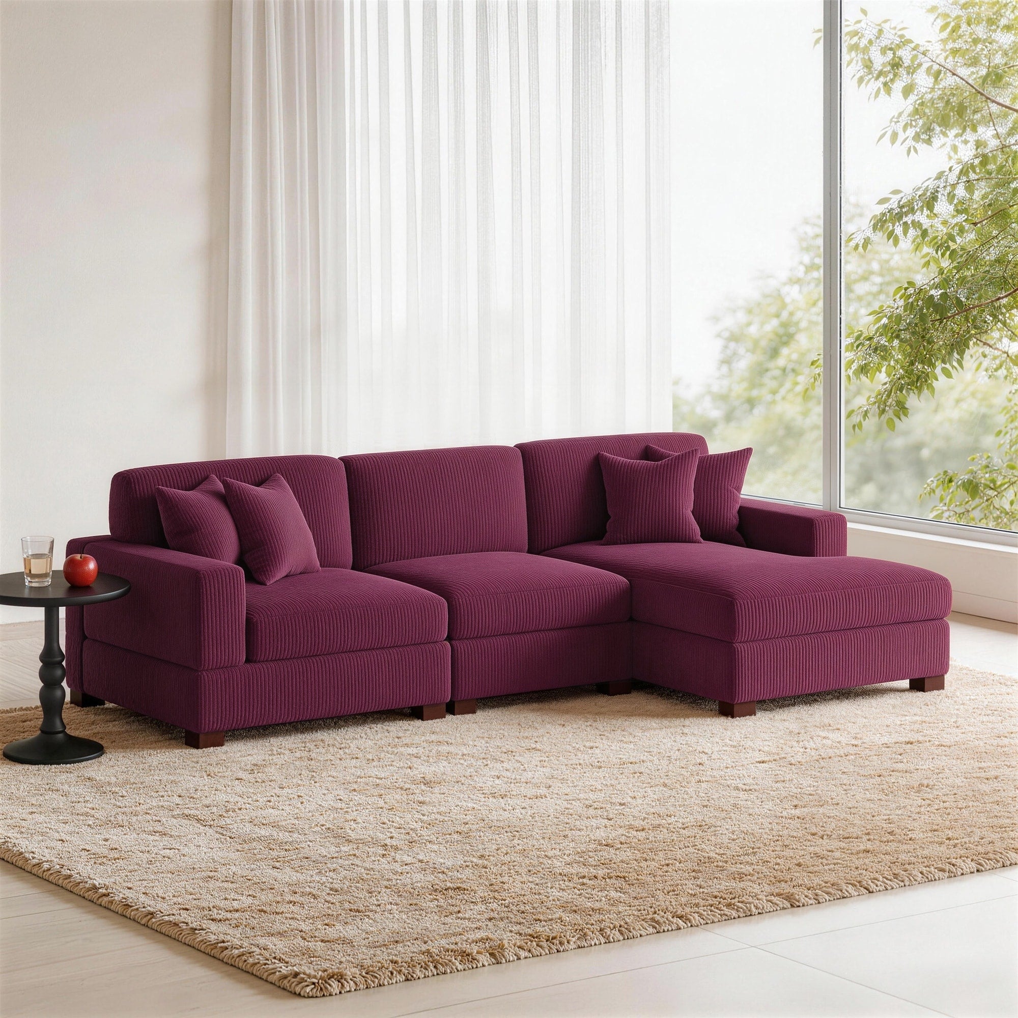 Corduroy Modular Sectional Sofa With Chaise And Adjustable Headrest