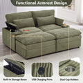 Corduroy Modular Sectional Sofa With Usb Ports Cup Holders 2 Seat Couch Loveseat With 2 Ottomans Convertible Sleeper Sofa Bed