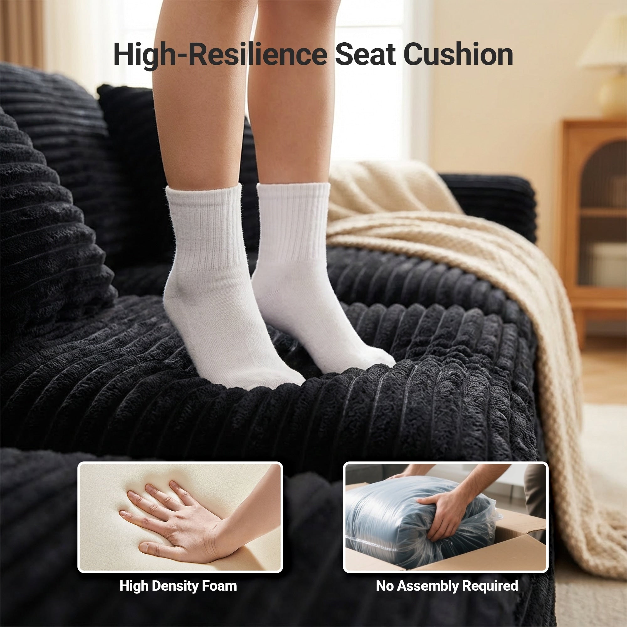 Corduroy Sectional Cloud Couch With Ottoman 30 High Density Boneless Sponge Sofa L Shape Deep Seat Corner Sofa