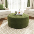 Corduroy Upholstered Round Ottoman Olive Green Stylish Accent Table