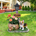 Corgi Dog Planter Outdoor Decor Garden Statue Weather Resistant