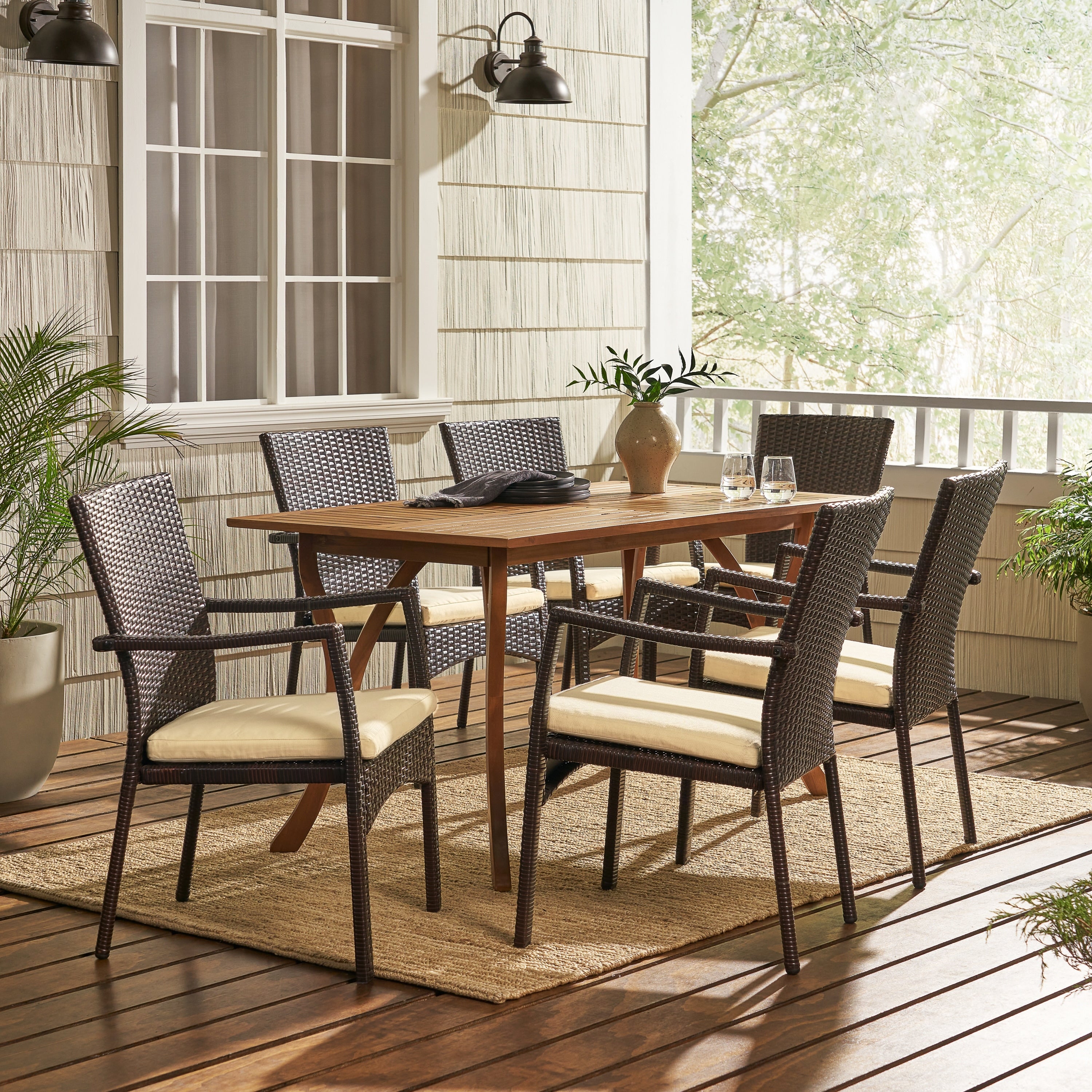 Corleone Outdoor 7 Piece Dining Set With Cushions By Christopher Knight Home