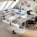 Corner Bed Frame Full Size With Bookcase And 2 Underbed Storage Drawers Modern Bed With Led Light And Charging Station