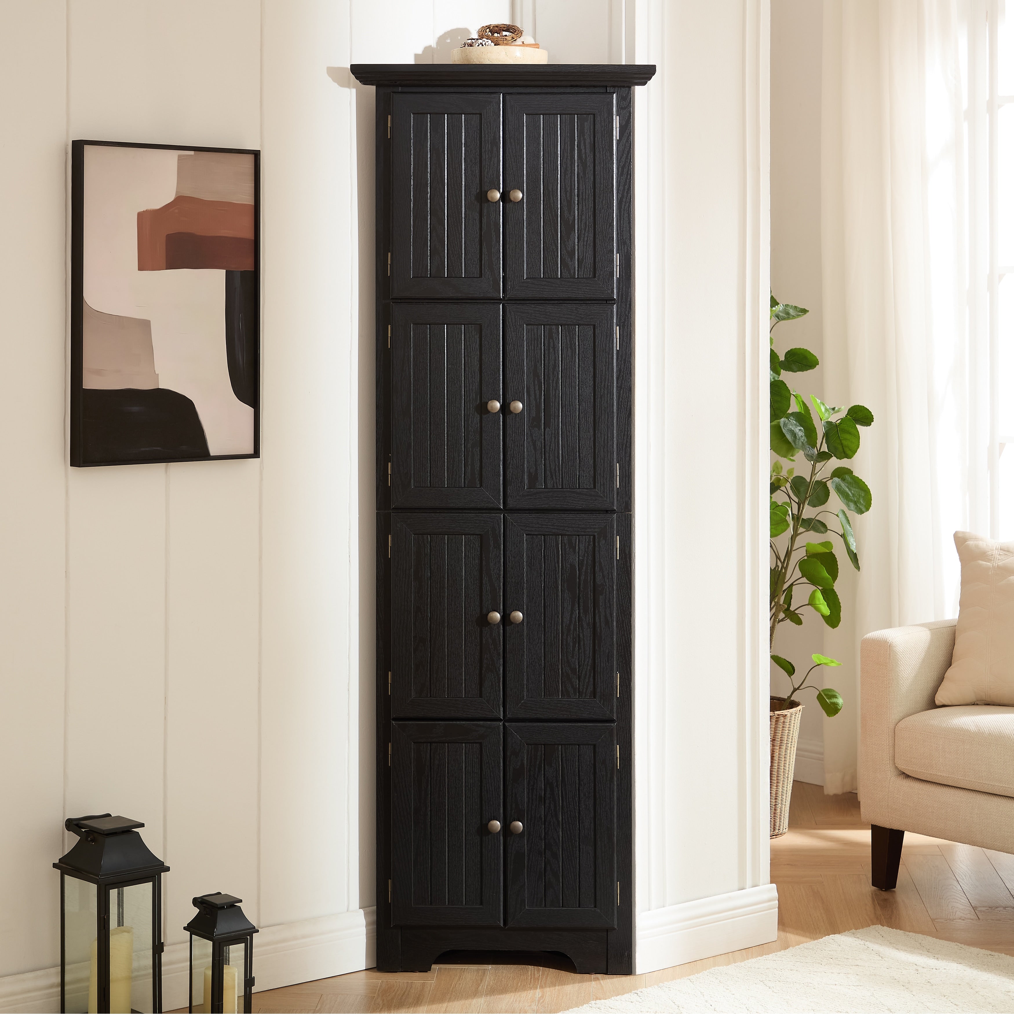 Corner Cabinet Kitchen Cabinet With Shelves Black Pantry Cabinet Storage Cabinet Bookcase Base Cabinet