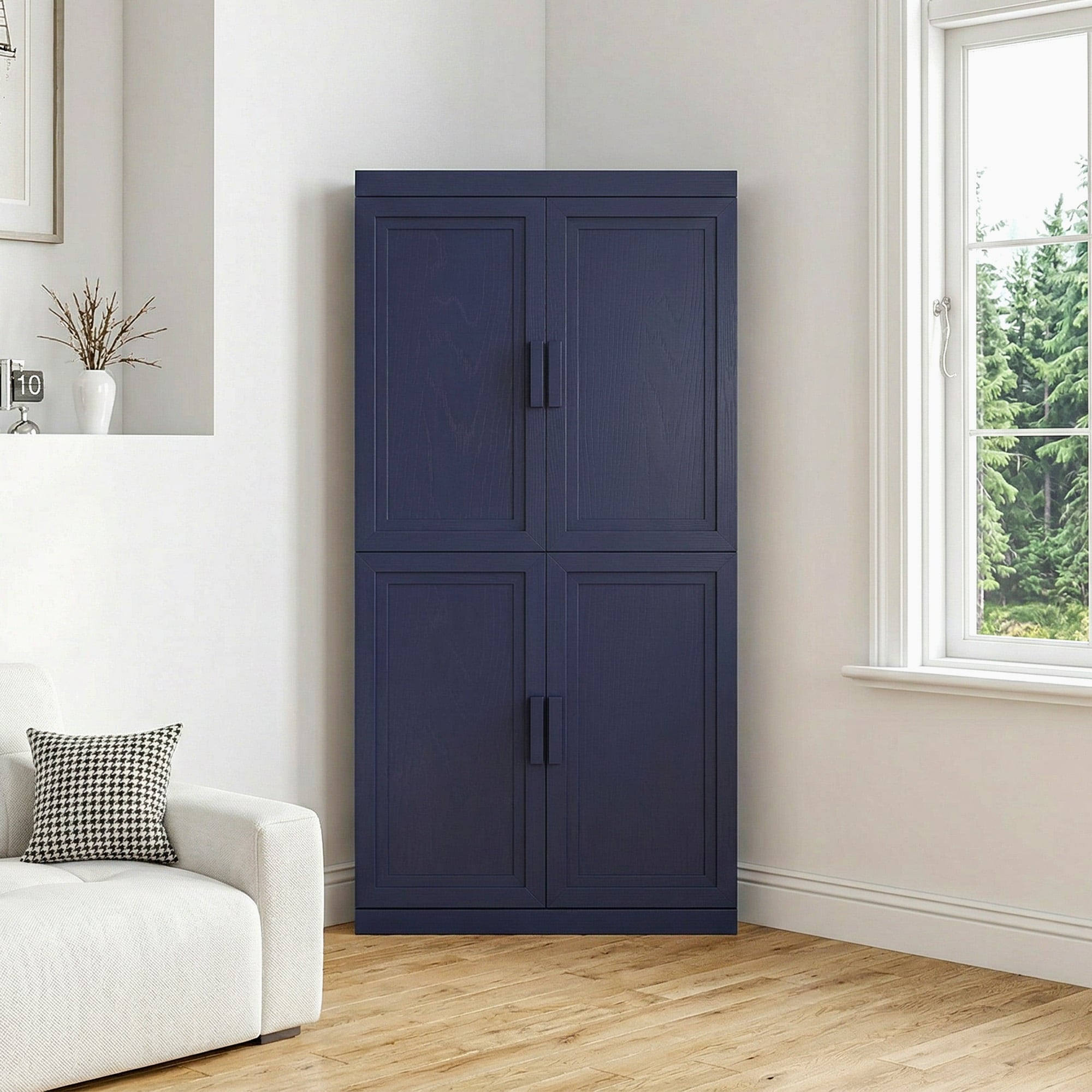 Corner Storage Cabinet 4 Door Corner Pantry Cabinet With Adjustable Shelves