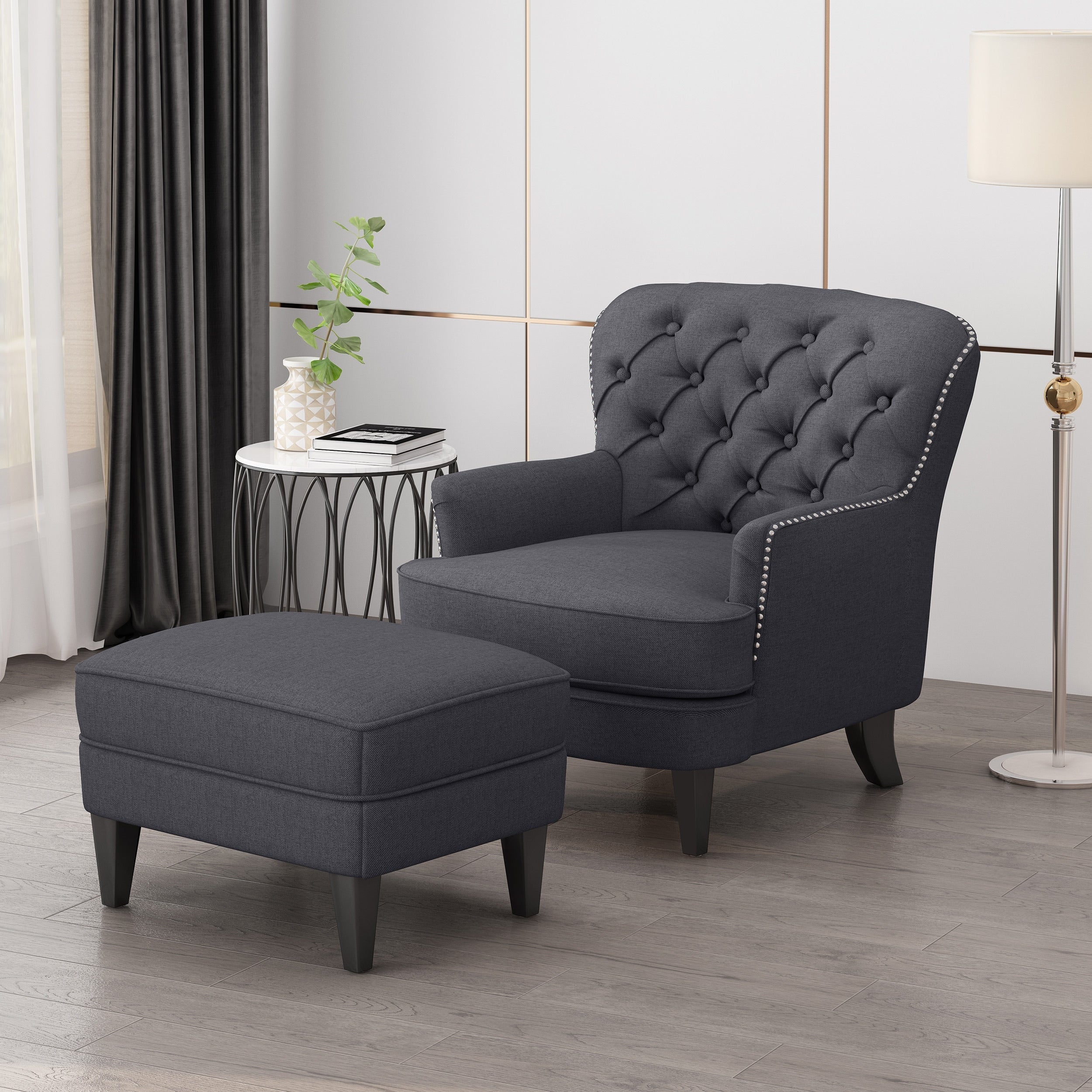 Correia Contemporary Tufted Fabric Club Chair And Ottoman Set By Christopher Knight Home