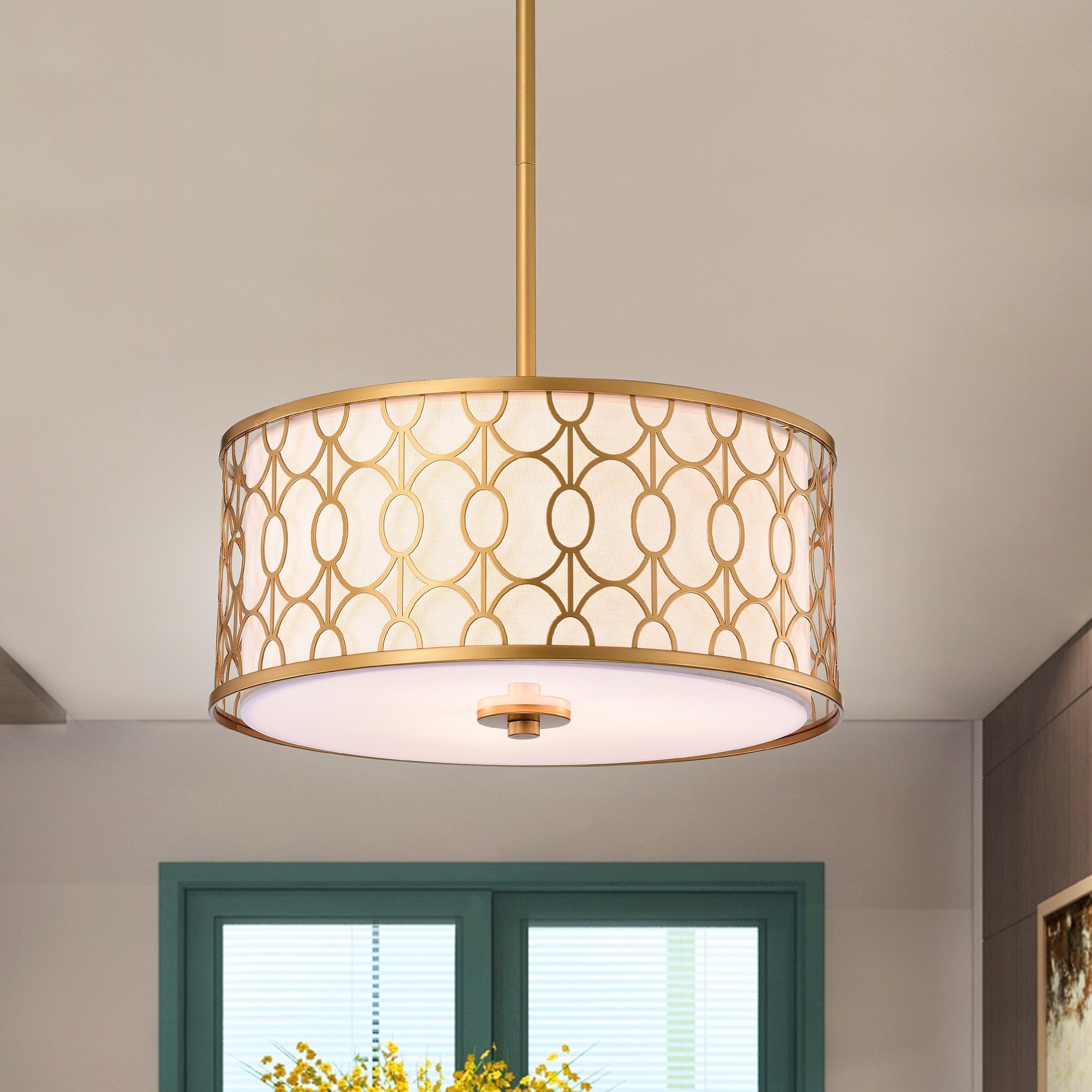 Corrigan Matte Gold 3 Light Fabric Shade Drum Chandelier