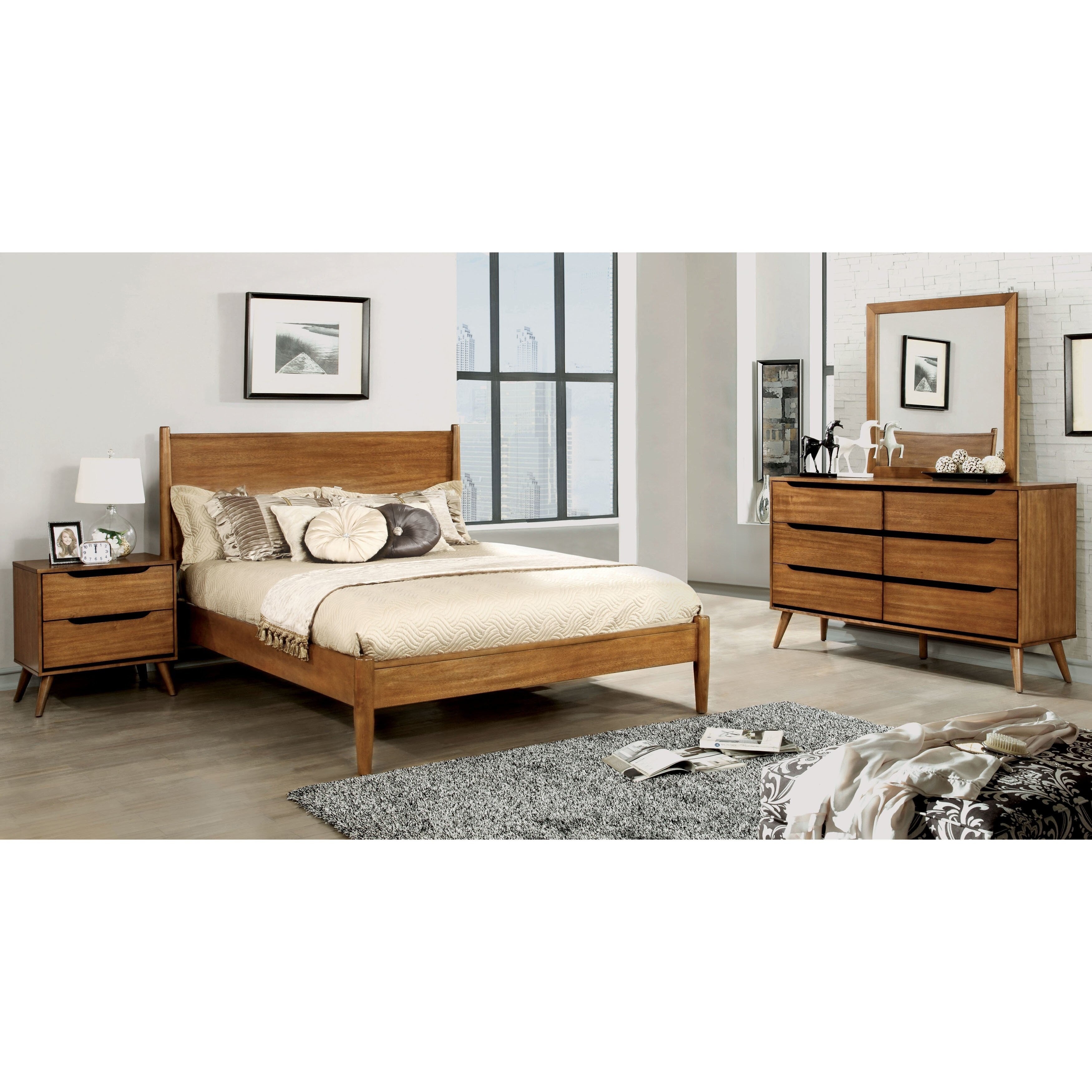 Corrine Mid Century Modern Oak 4 Piece Bedroom Set