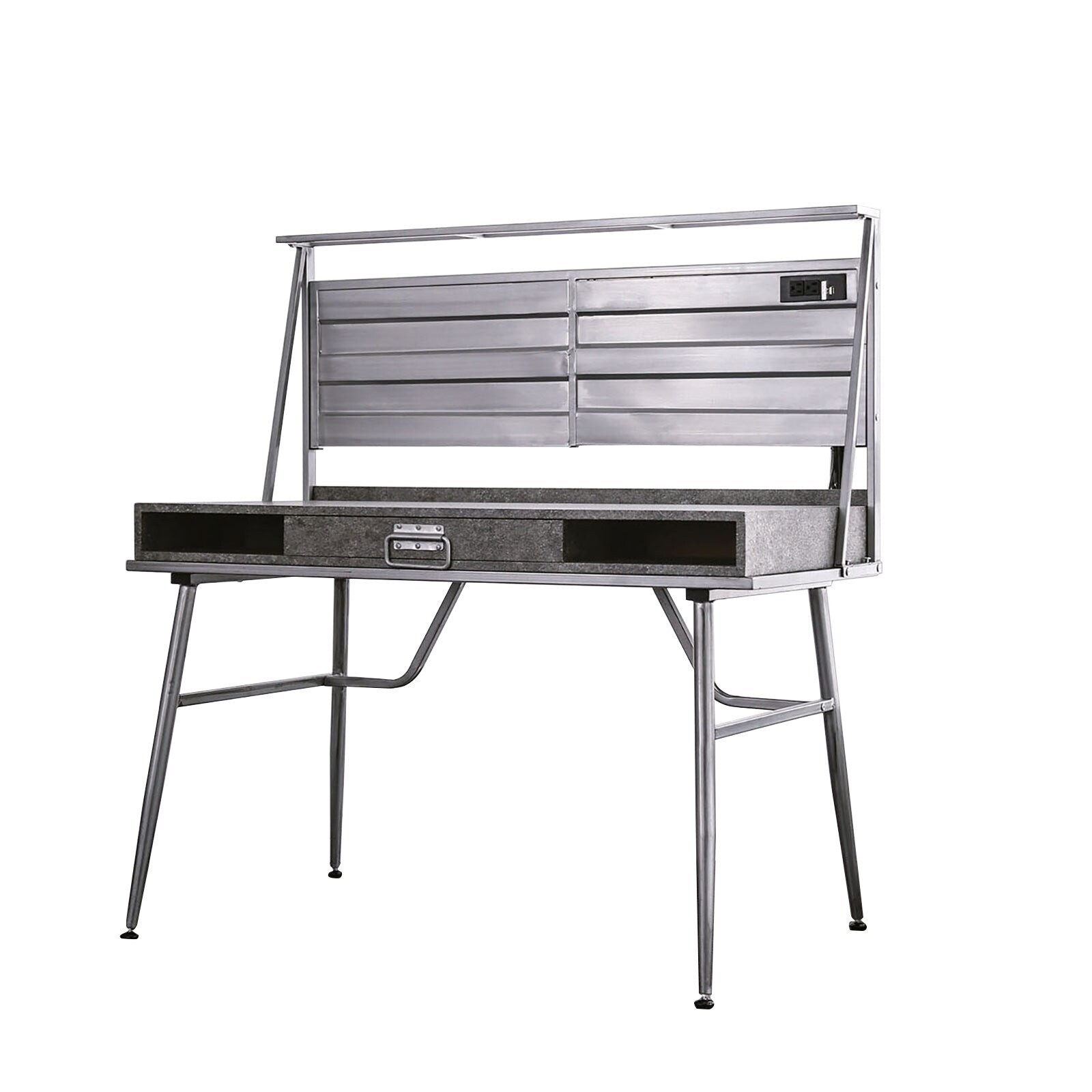 Corrugated Back Metal Frame Desk With Usb Docks Gray And Silver