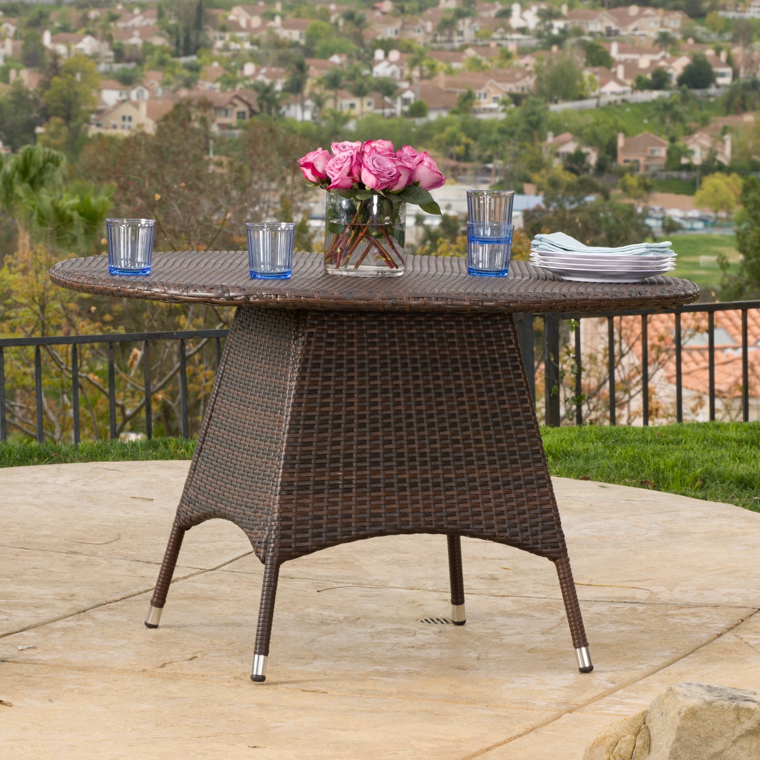 Corsica Outdoor Wicker Round Dining Table Only By Christopher Knight Home