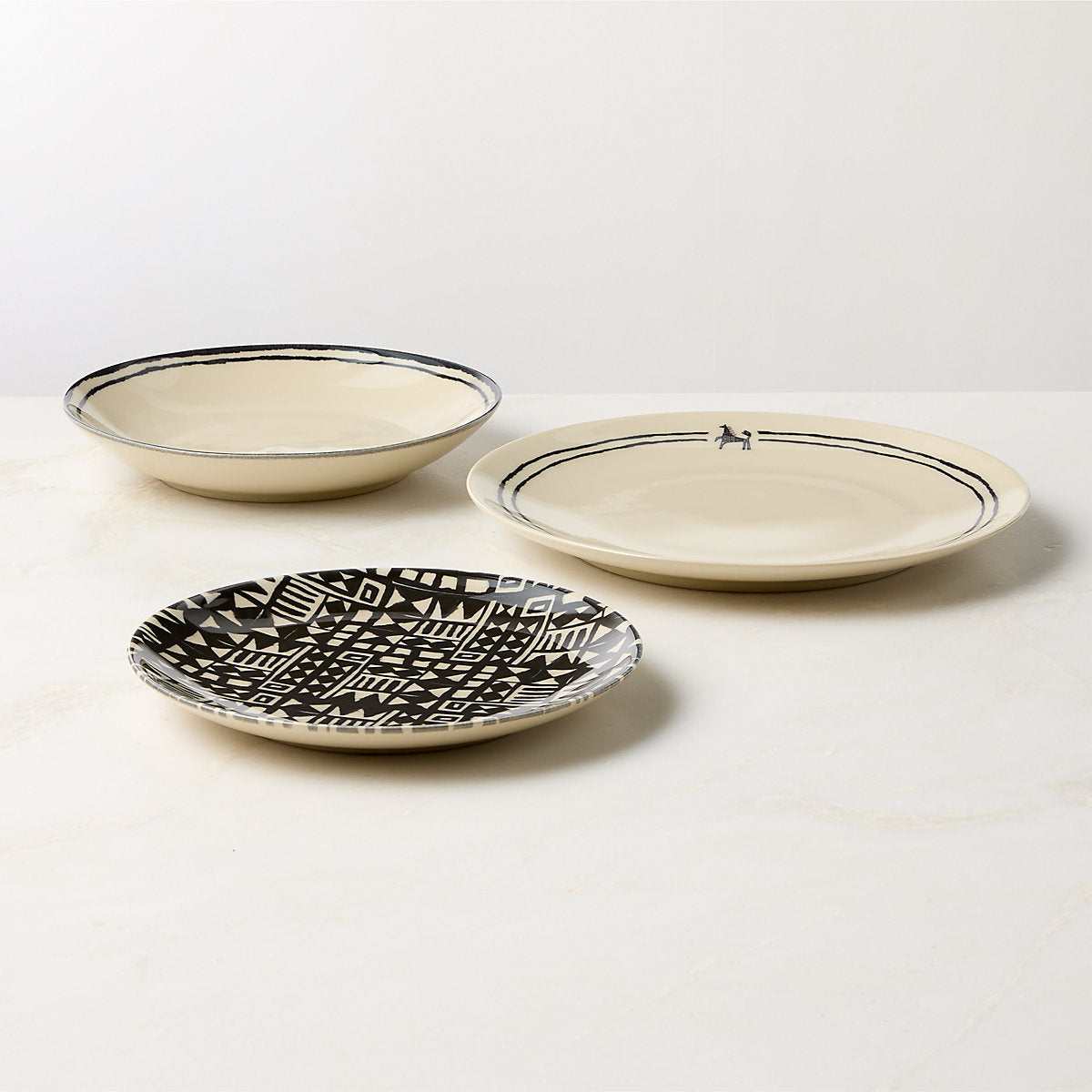 Corvo White and Black Patterned Appetizer Plates Set of 4 by Ackerman