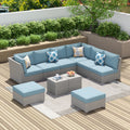 Corvus 10 Piece Grey Wicker Patio Sectional Sofa Set With Blue Cushions