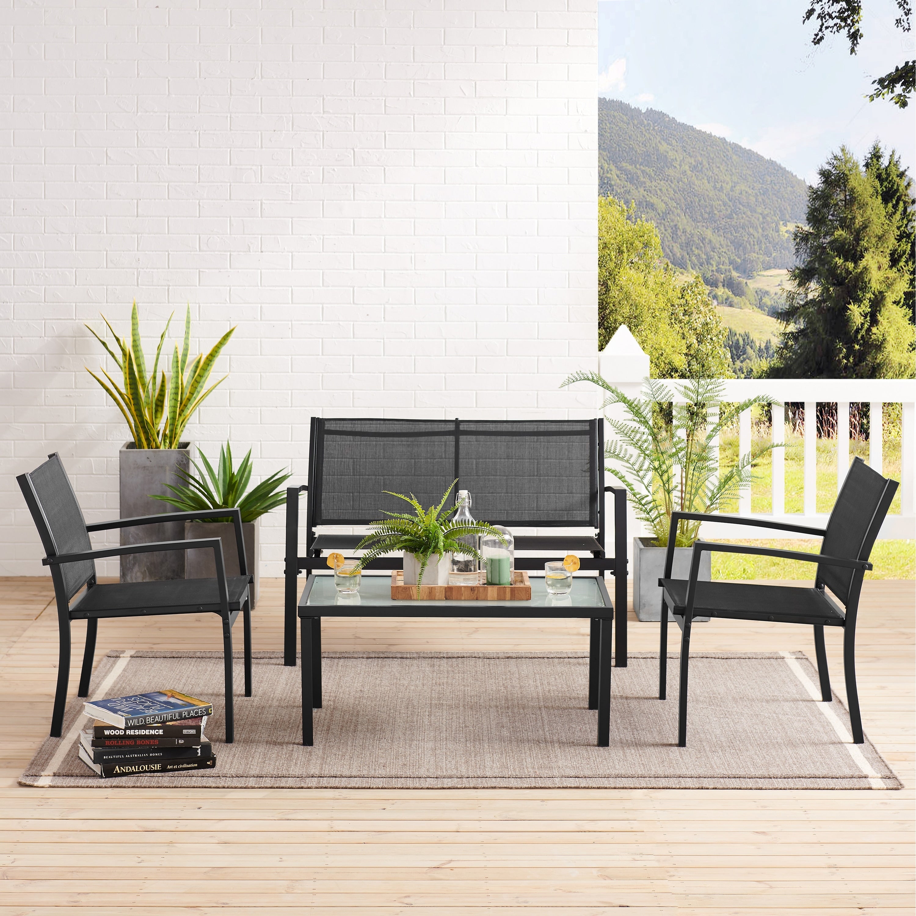 Corvus Antonio Outdoor 4 Piece Sling Fabric Conversation Set