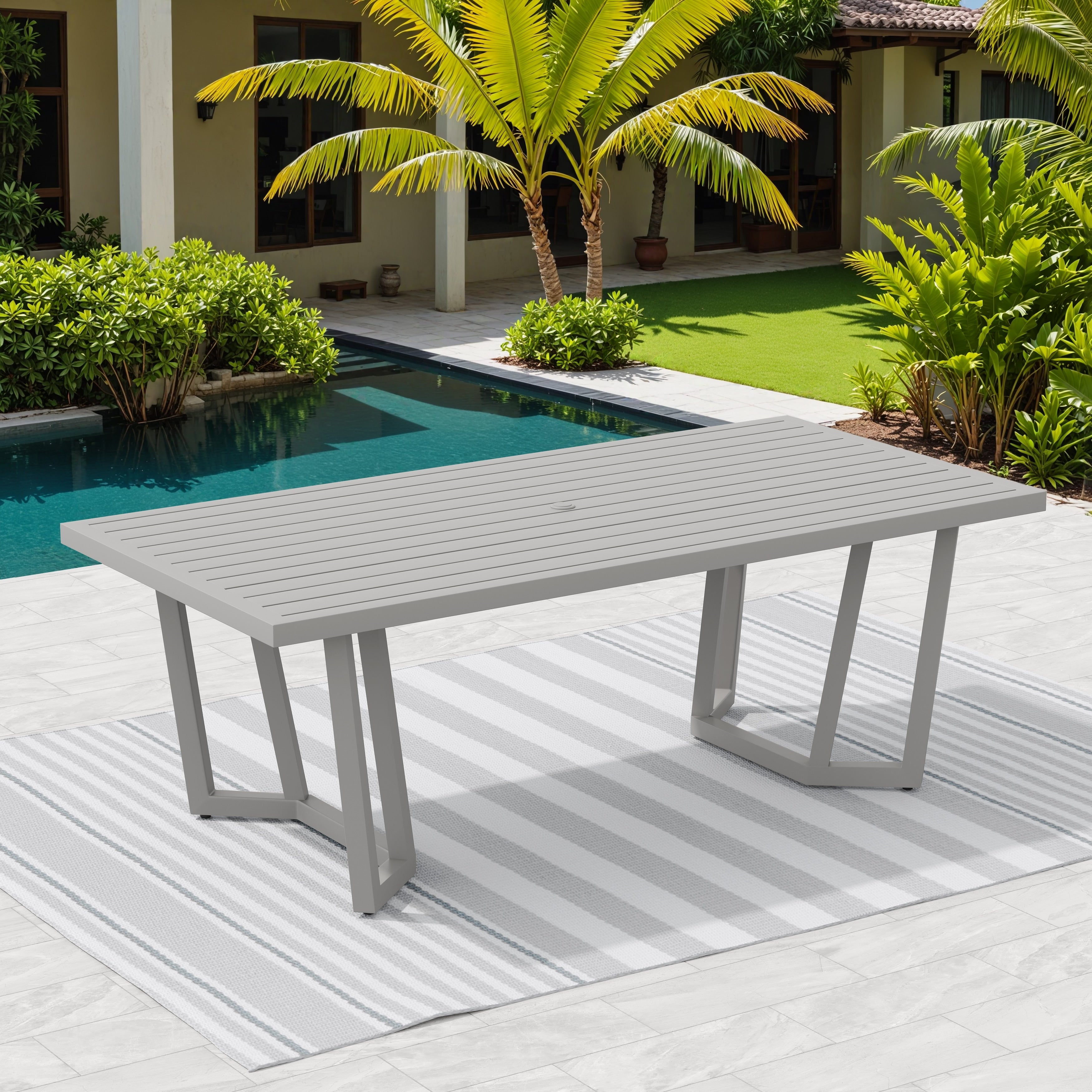Corvus Kiel Aluminum Outdoor Dining Table With Umbrella Hole Rectangular Patio Table For 6 8 People