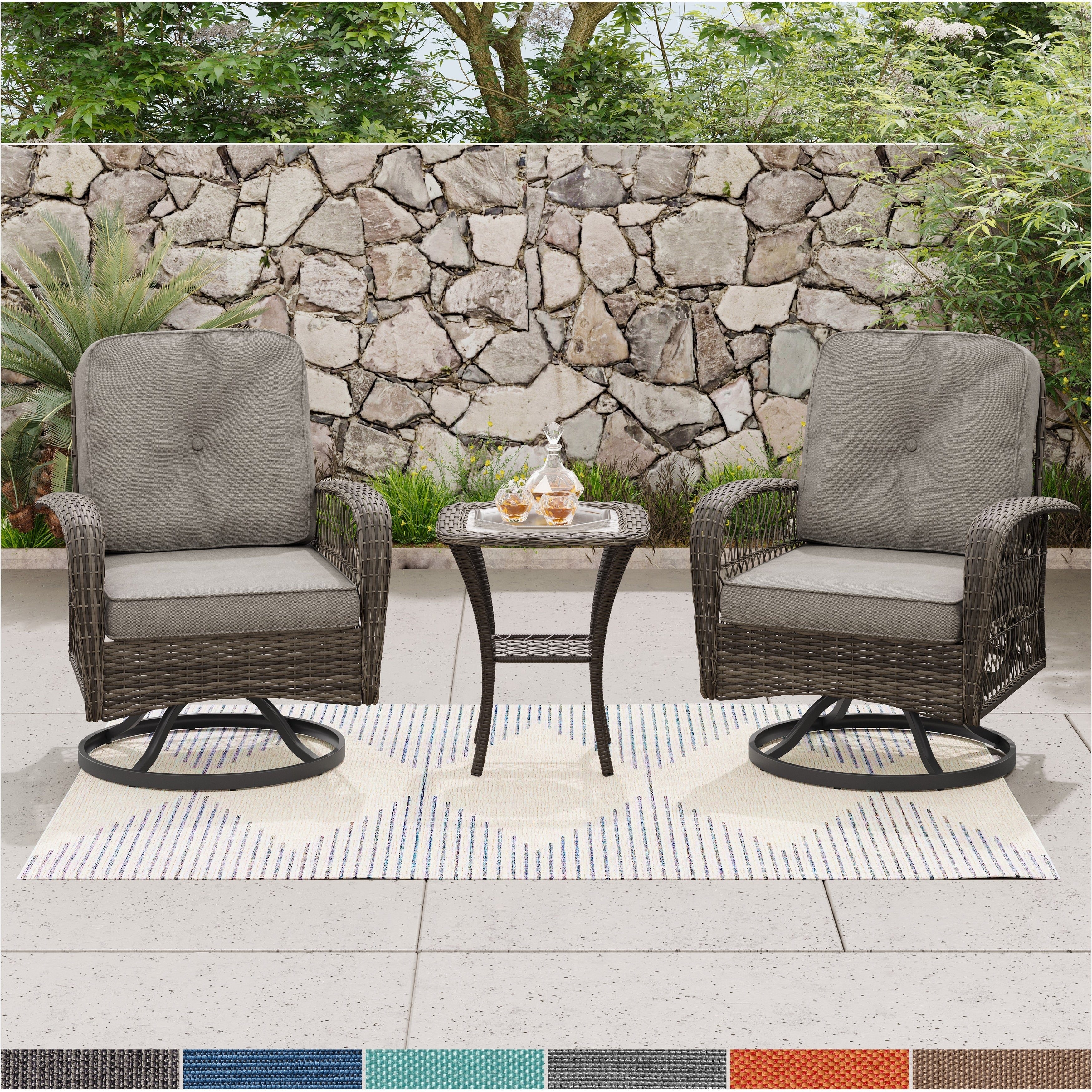 Corvus Livorno Outdoor 3 Piece Wicker Chat Set With Swivel Chairs
