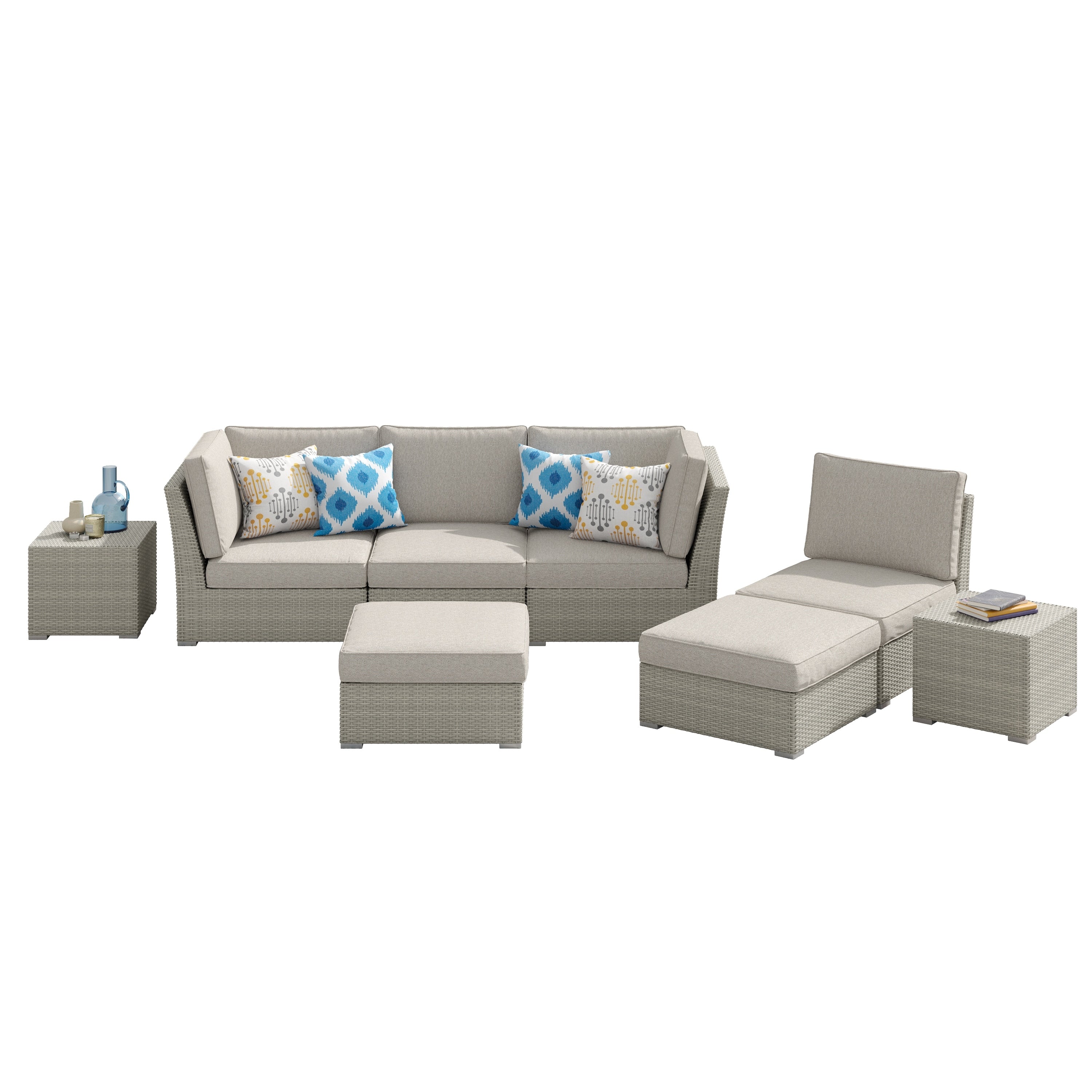 Corvus Looe 8 Piece Outdoor Sectional Set With Deep Seating Aluminum Wicker Conversation Sofa With Ottomans