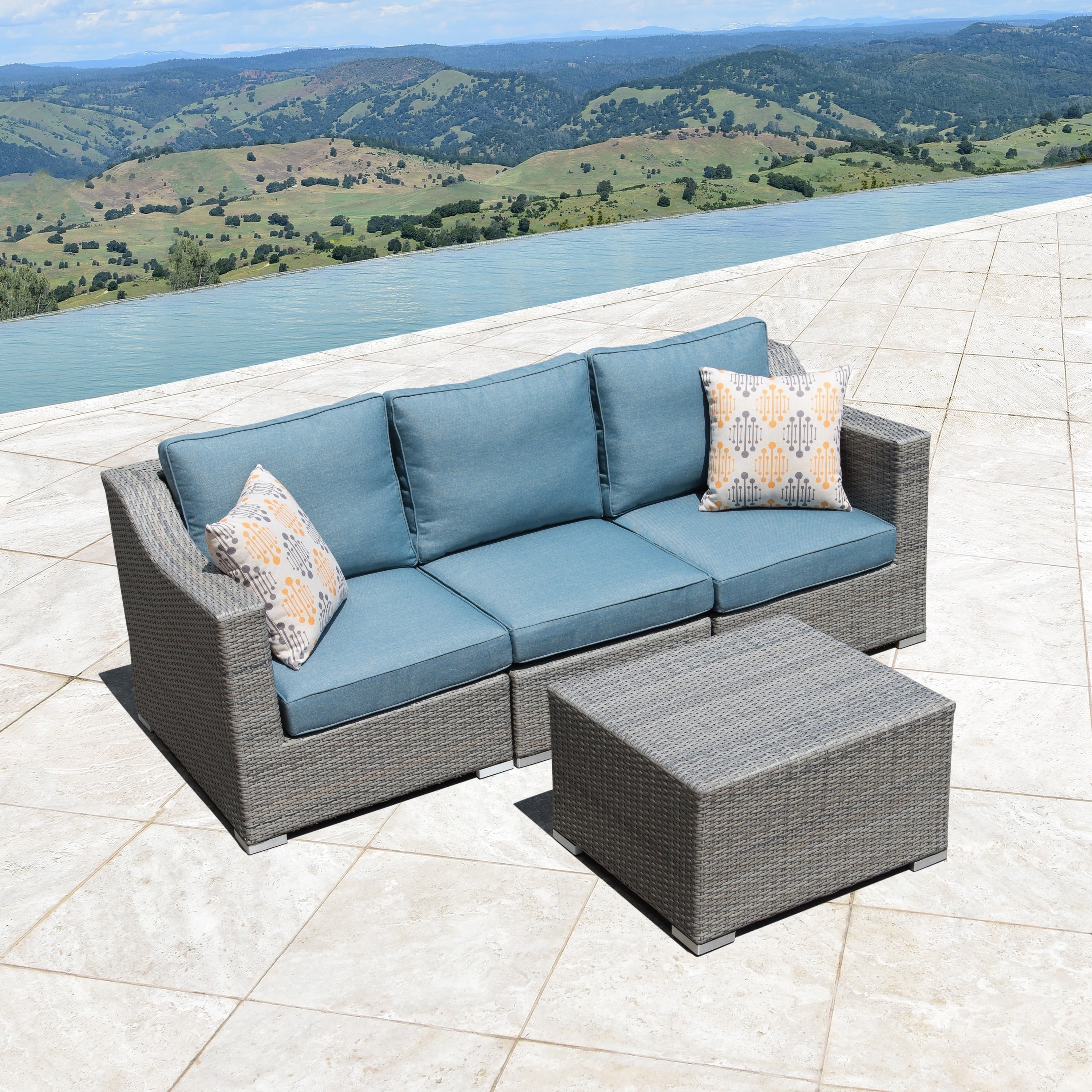 Corvus Martinka Aluminum Outdoor 4 Piece Grey Wicker Sofa Set