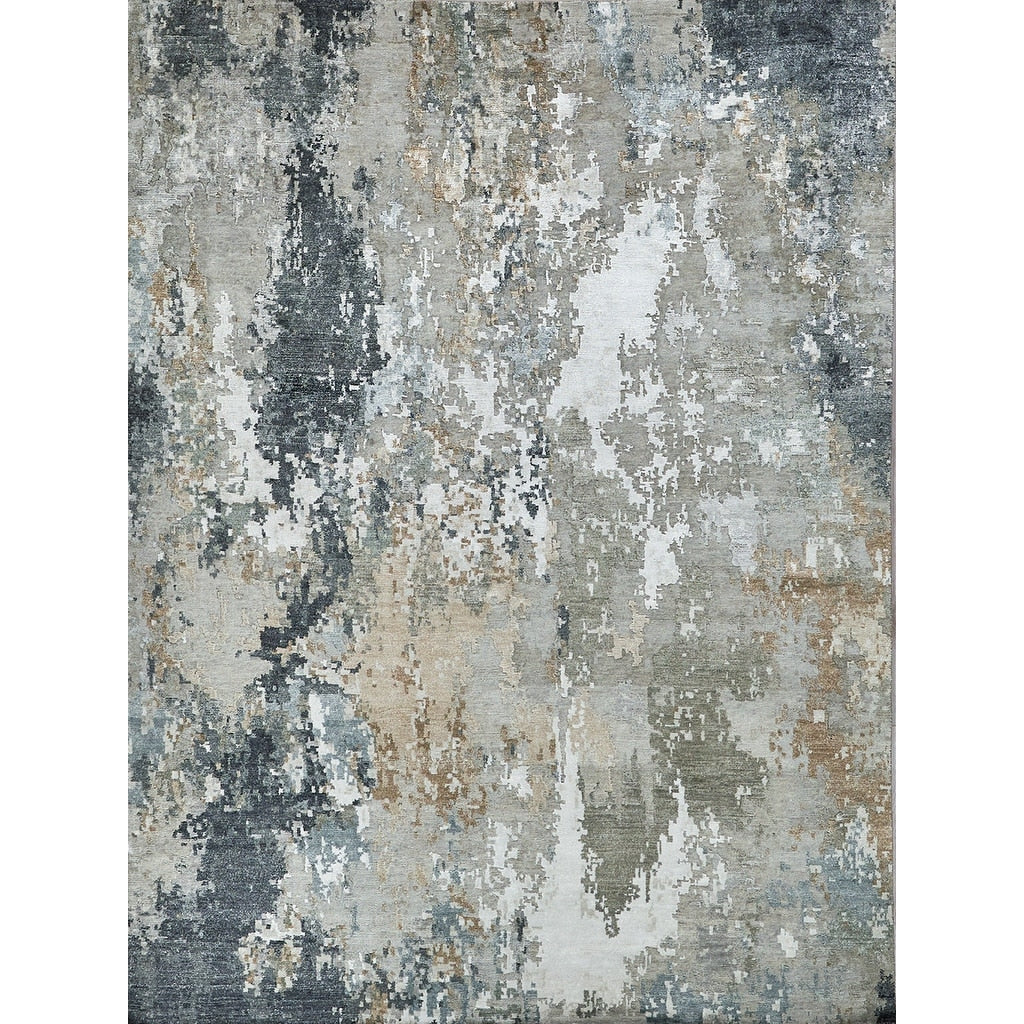 Cosmo Hand Knotted Wool Bamboo Silk Silver Beige Blue Area Rug