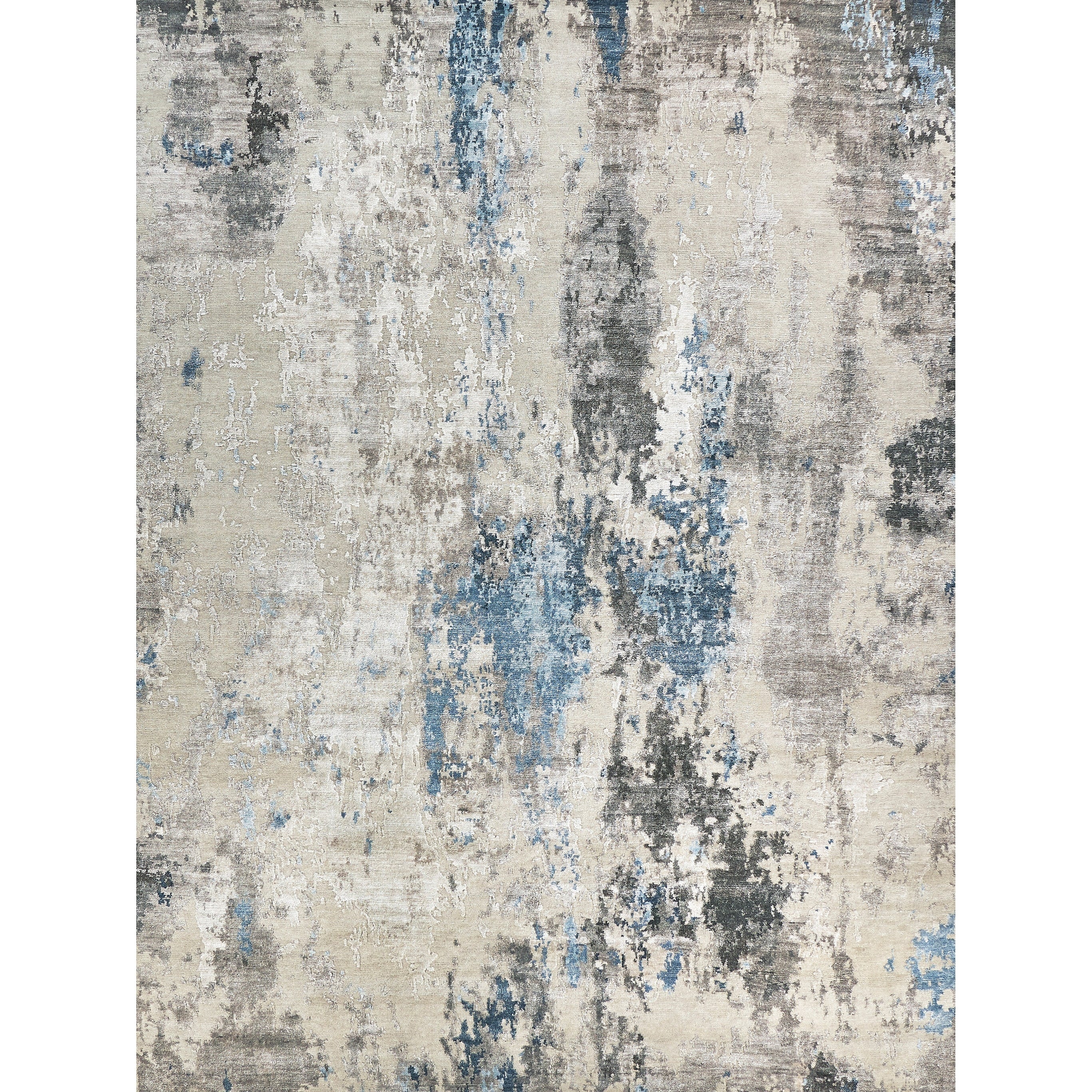 Cosmo Hand Knotted Wool Bamboo Silk Silver Blue Ivory Area Rug