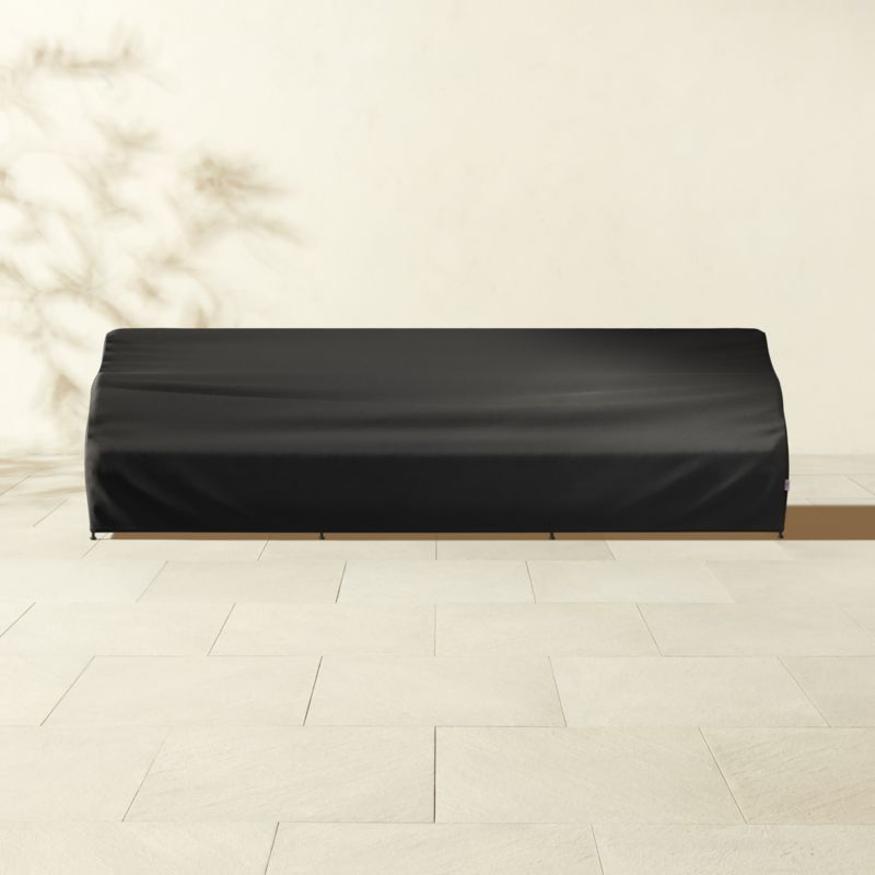 Costa 97in 3-Seat Black Metal Outdoor Sofa with Natural And White Striped SunbrellaÂ® Cushions