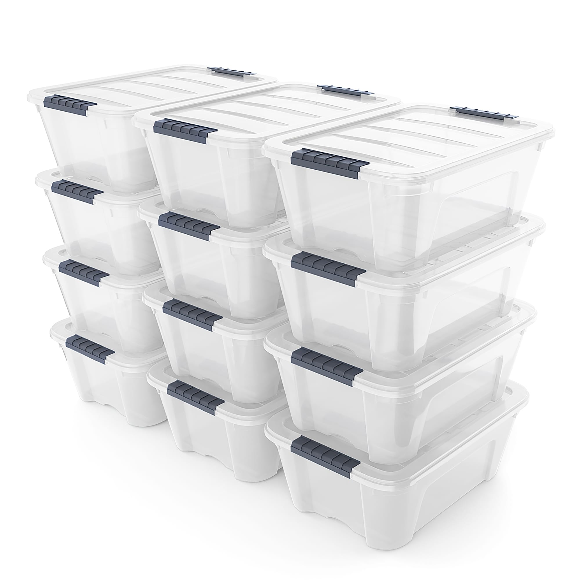 Costway 12 Pack Latch Stack Storage Box Tubs Bins Latches Handles Transparent