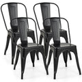 Set Of 4 Dining Side Chair Stackable Bistro Cafe Metal Stool Gunblack