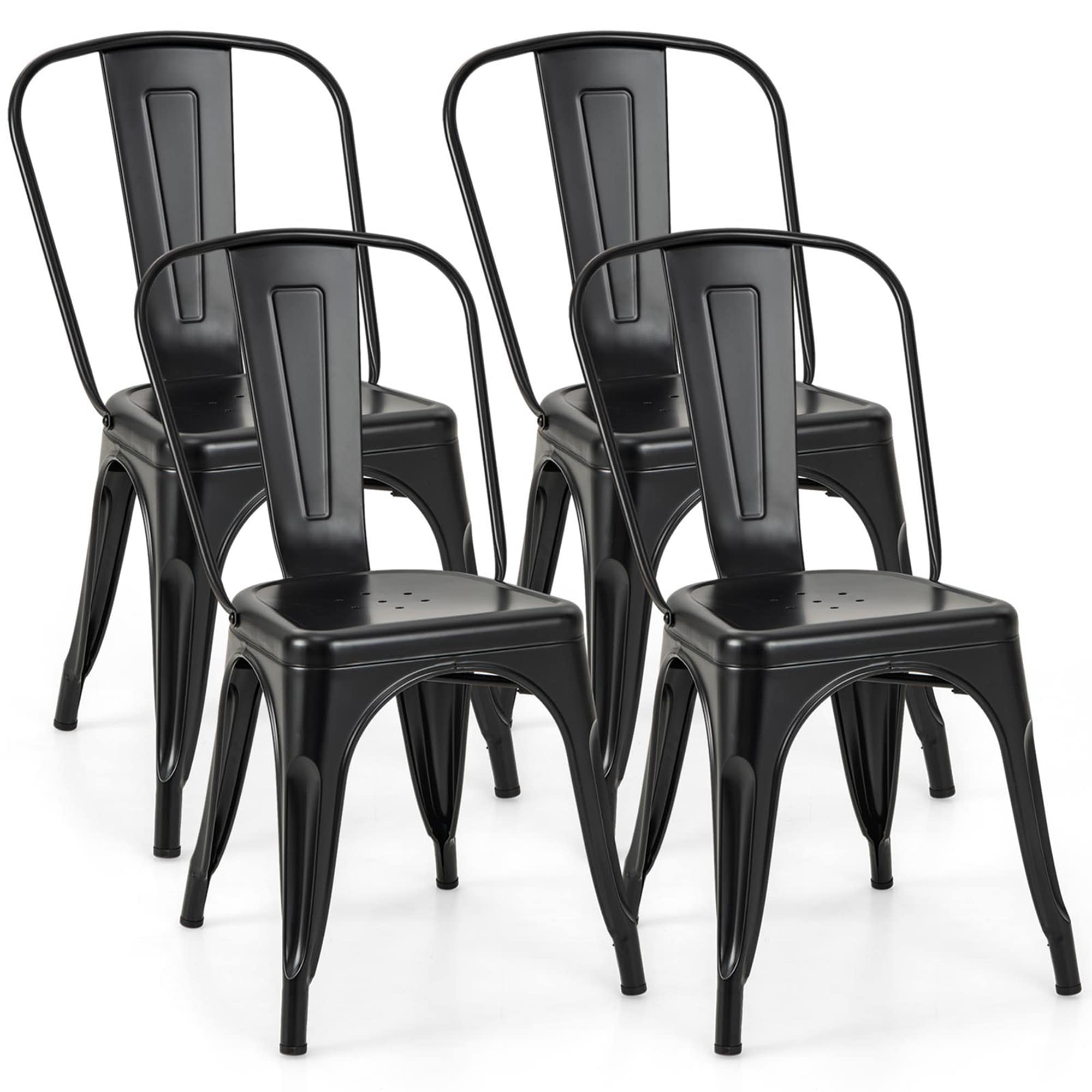 Set Of 4 Dining Side Chair Stackable Bistro Cafe Metal Stool Gunblack