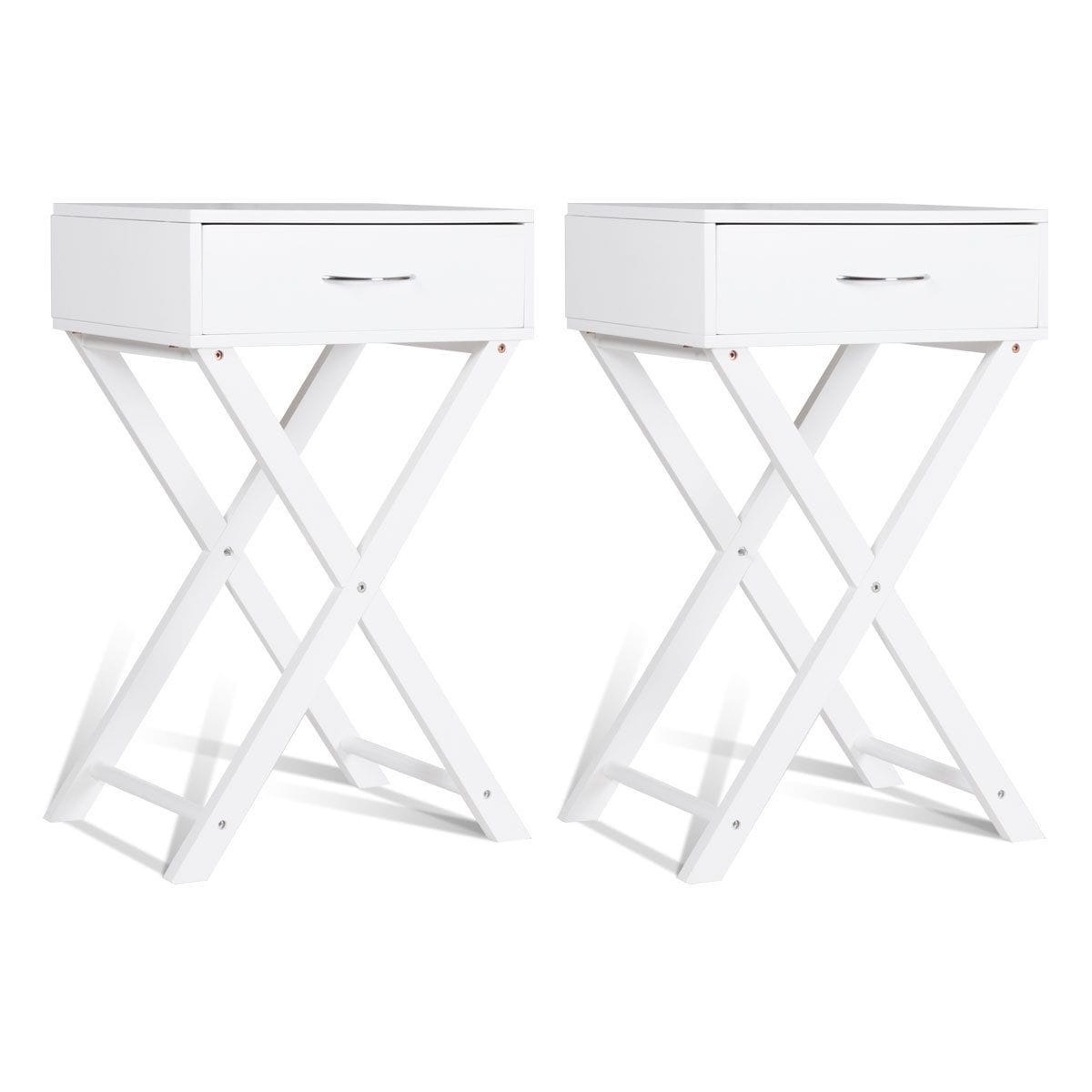 Costway 2 Pcs Nightstand X Shape Drawer Accent Side End Table Modern Home Furniture White