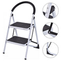 Costway 2 Step Ladder Folding Stool Heavy Duty 330Lbs Capacity Industrial Lightweight Black White
