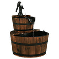 Costway 2 Tier Barrel Waterfall Fountain Barrel Wooden Water Fountain Pump Outdoor Garde As Pic