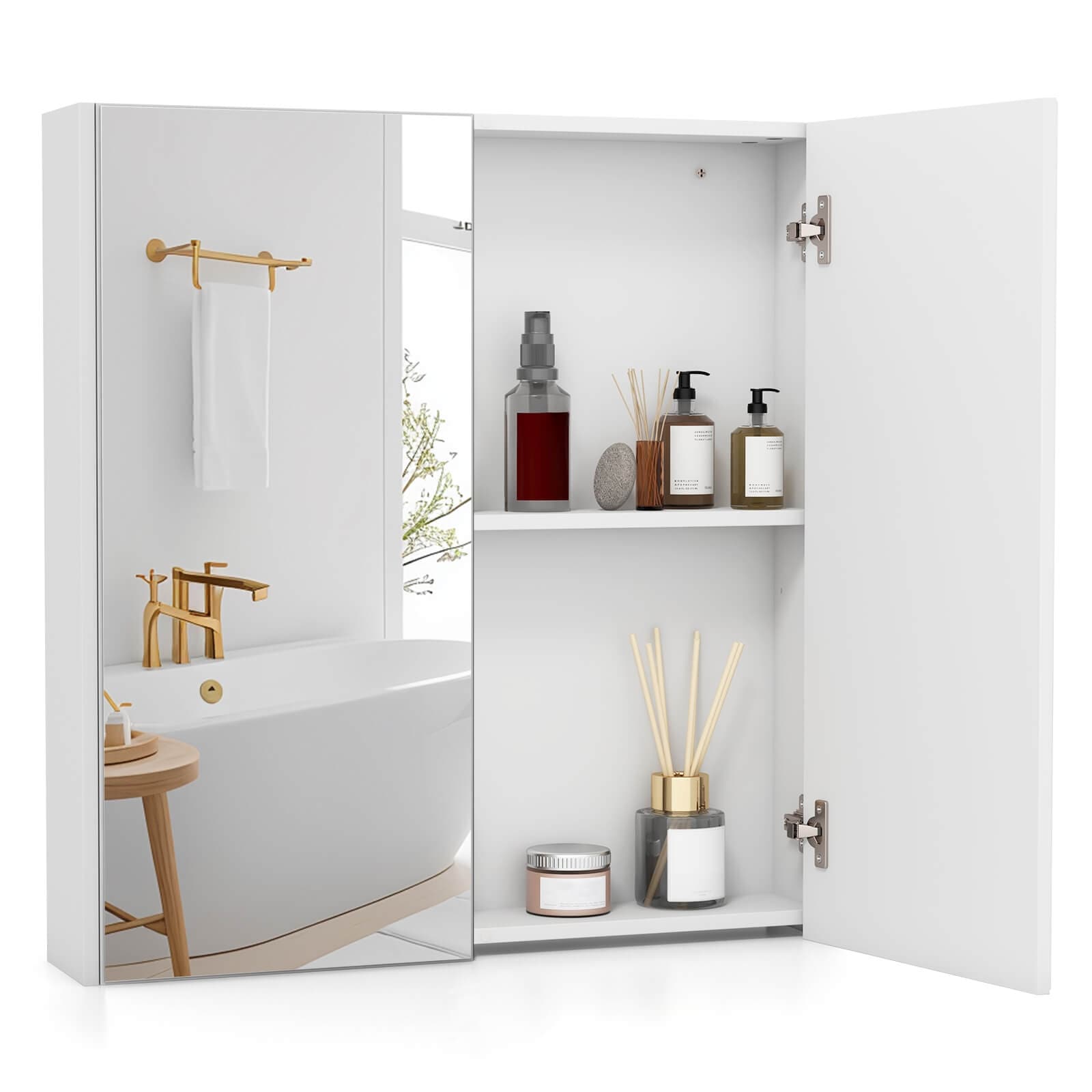 Costway Bathroom Cabinet Medicine Cabinet Wall Mount Double Door With Shelf And Mirror