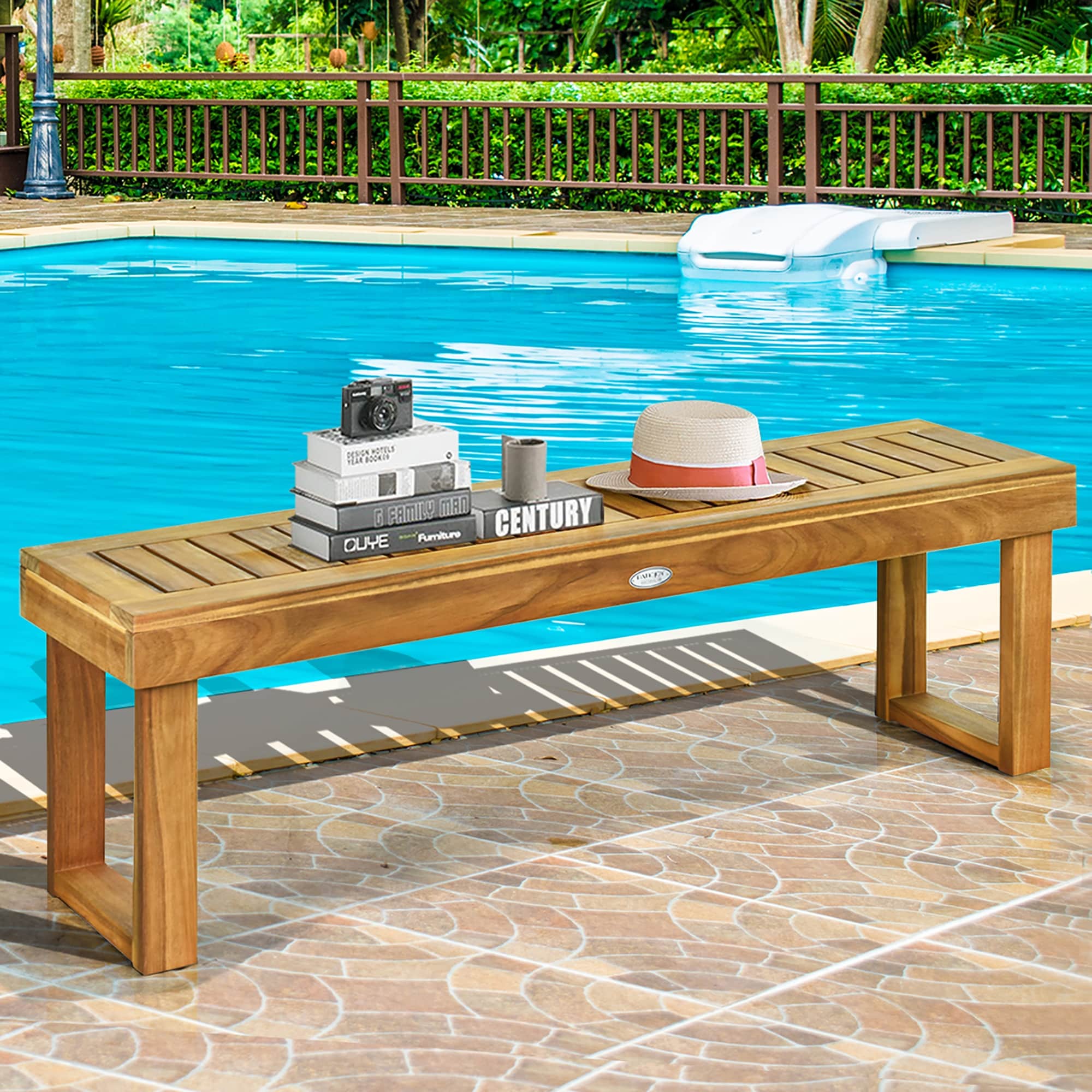 Costway 2Pcs 52 Outdoor Acacia Wood Dining Bench Chair Seat Slat See Description