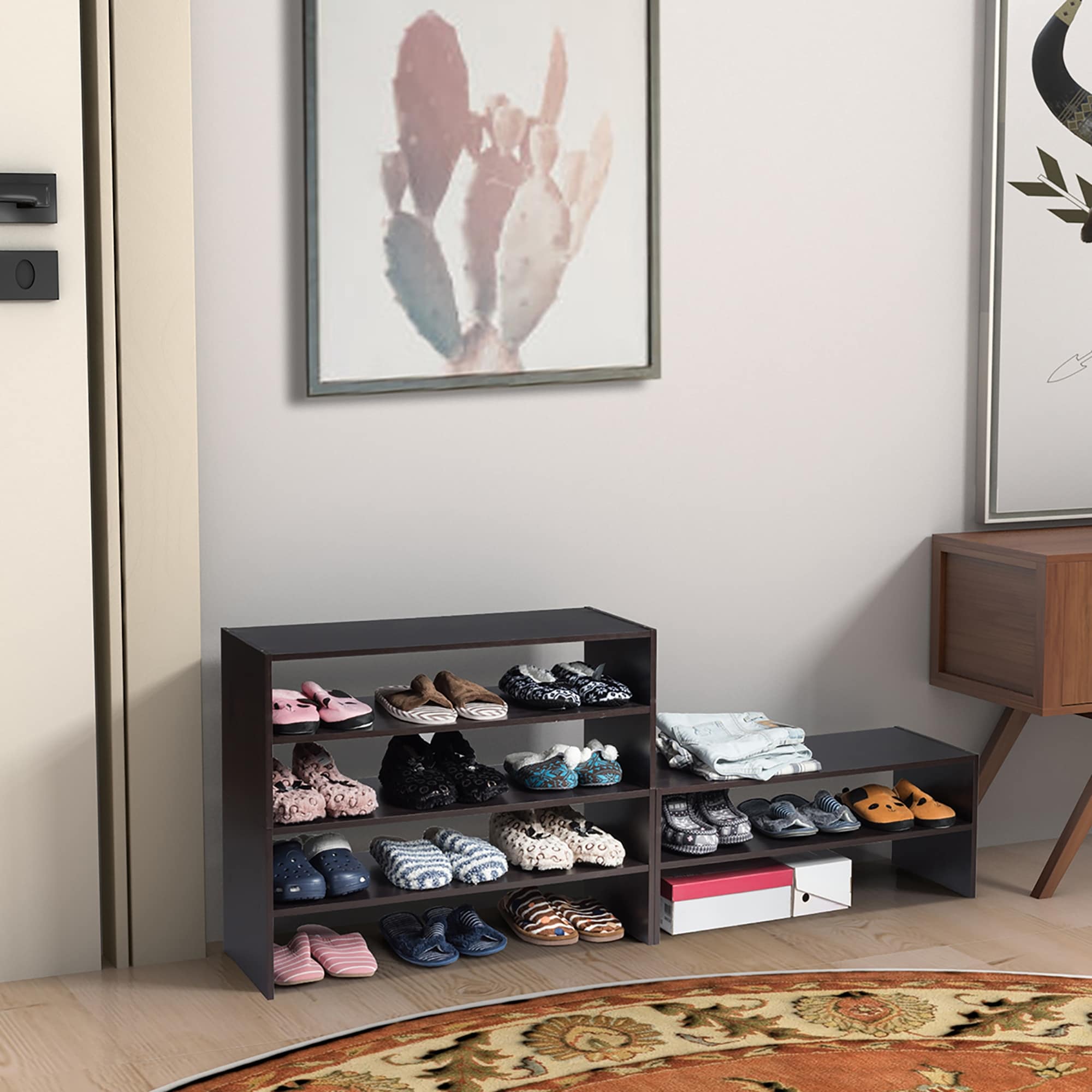 Costway 3 Pcs Stackable Shoe Rack 31 Inch Horizontal Organizer 2 Tier Storageshelf Whitebrown