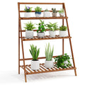 Costway 3 Tier Folding Shelf Stand Bamboo Flower Pot Display Rack Bookcase Organizer Brunet