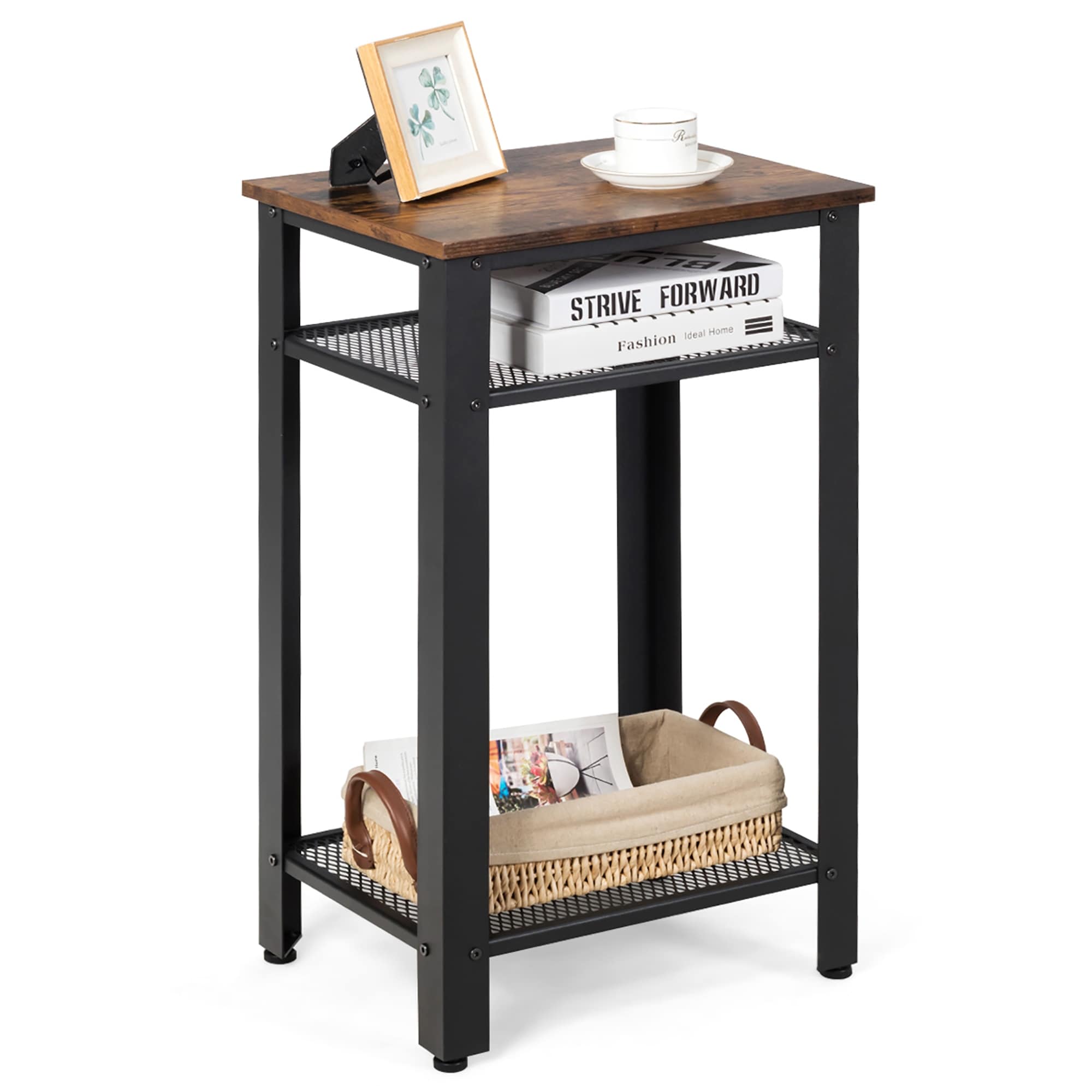 Costway 3 Tier Industrial Tall Nightstand Side End Telephone Table W See Details