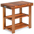 Costway 3 Tier Wood Shoe Rack 19 Shoe Bench Freestanding Boots Organizer Heavy Duty Teak Color