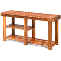 Costway 3 Tier Wood Shoe Rack Shoe Bench Freestanding Boots Storage Organizer Heavy Duty