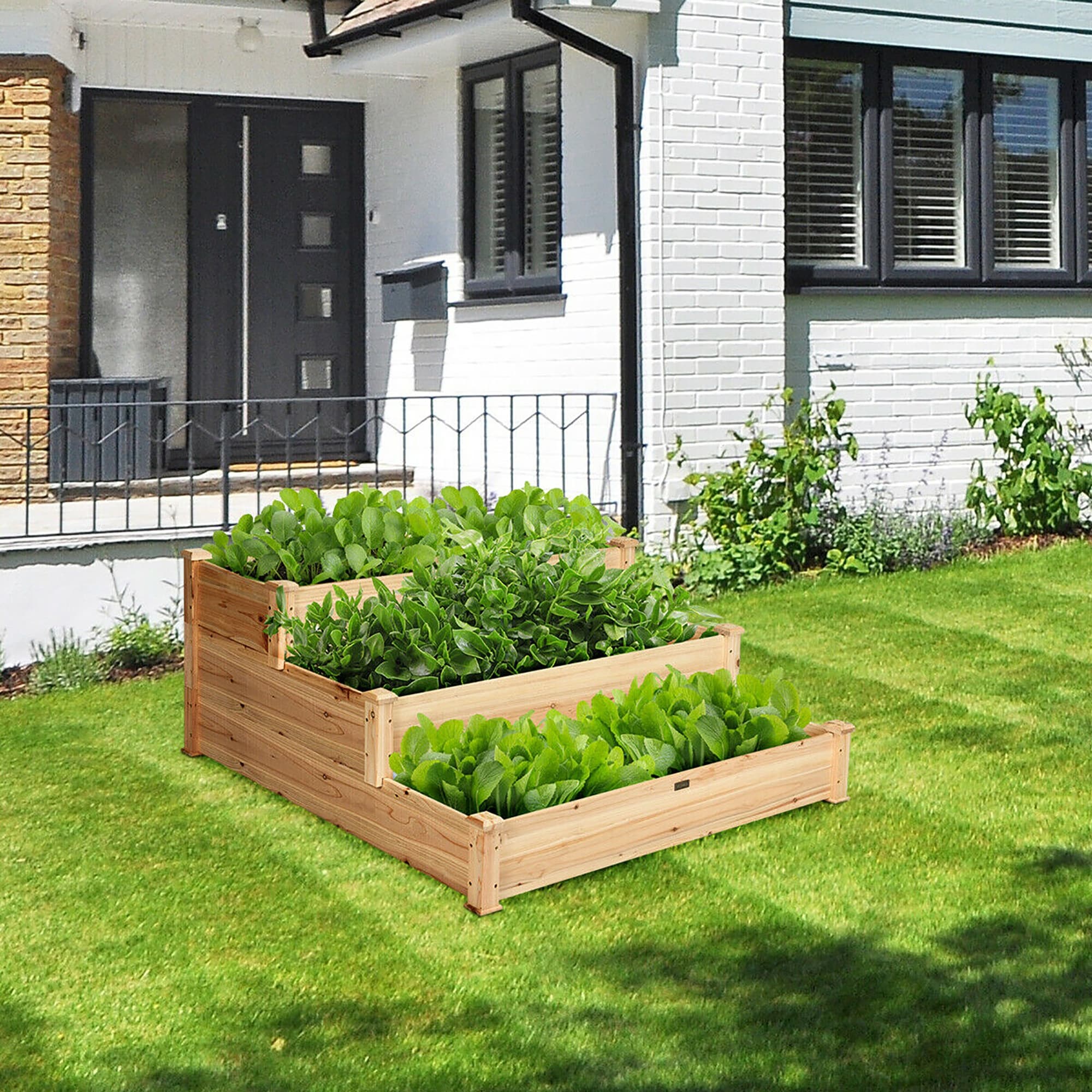 Costway 3 Tier Wooden Raised Garden Bed Planter Kit Outdoor Grow Flower Vegetables Wood