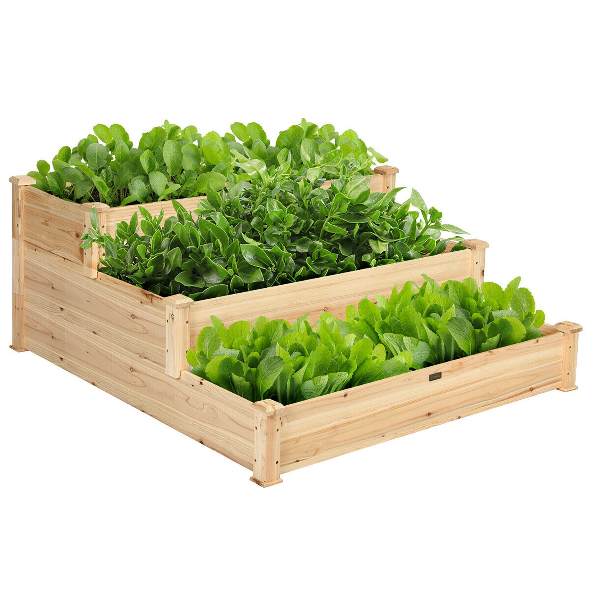 Costway Wooden Raised Vegetable Garden Bed 3 Tier Elevated Planter Kit Outdoor Gardening Wood