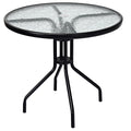 Costway 32Outdoor Patio Round Table Tempered Glass Top W Umbrella Hole Steel Frame New Black