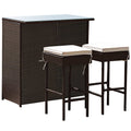 Costway 3Pcs Patio Rattan Wicker Bar Table Stools Dining Set Cushioned