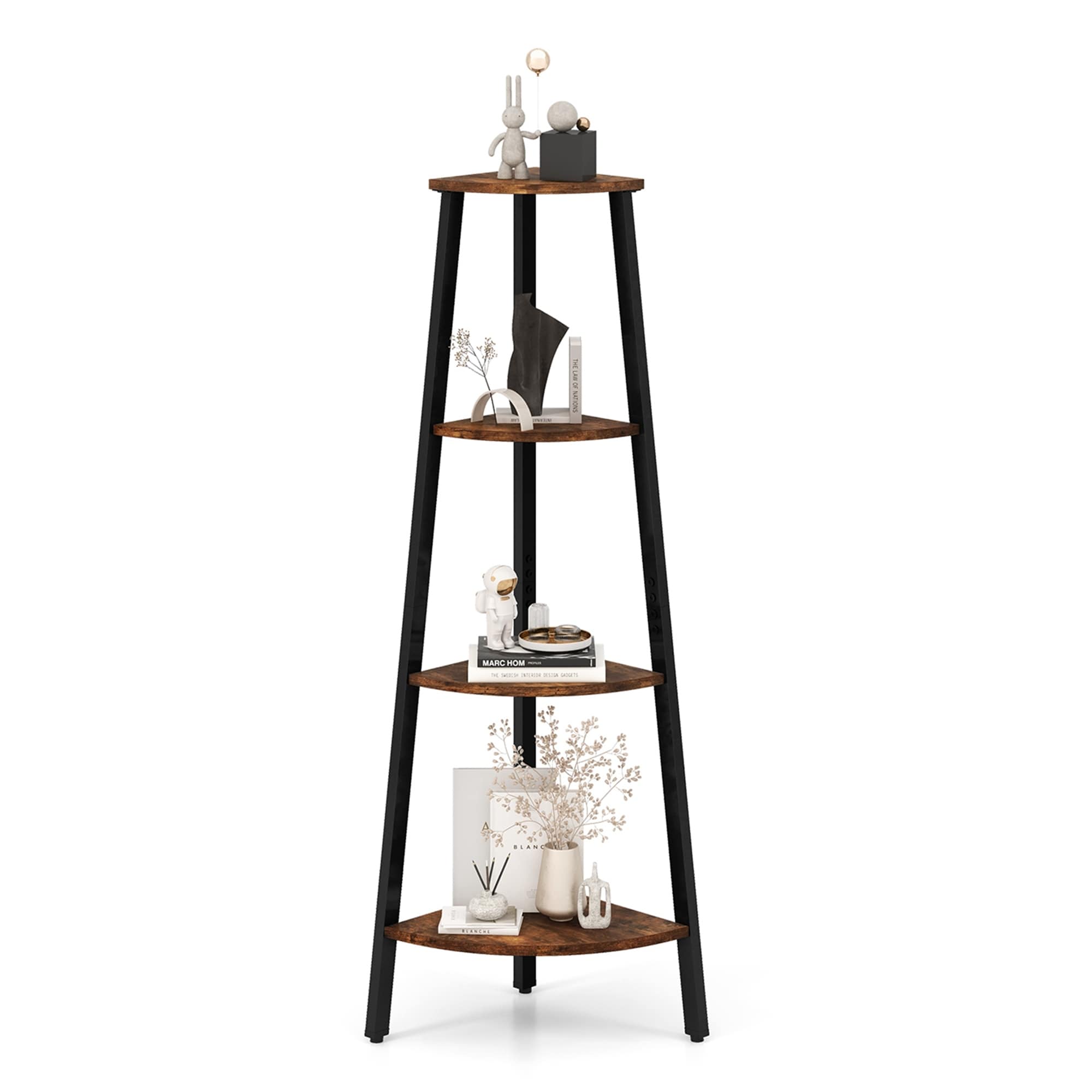 Costway 4 Tier Corner Shelf Metal Storage Rack Domestic Bookcase Display Stand Woodblack