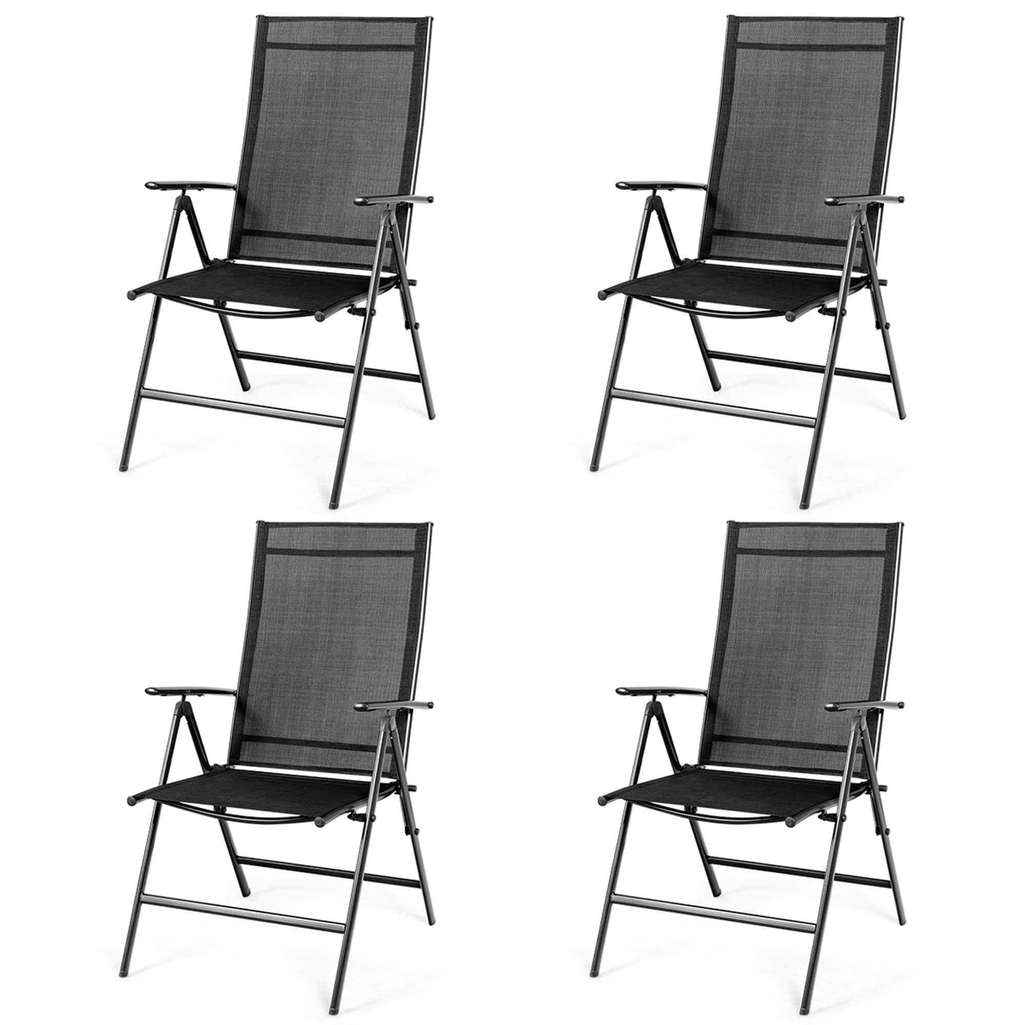 Costway 4Pcs Patio Folding Dining Chair Recliner Adjustable Black