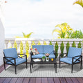 Costway 4Pcs Patio Furniture Set Aluminum Frame Cushioned Sofa Chair Black Blue