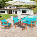 Costway 4Pcs Wooden Patio Furniture Set Table Sofa Chair Cushioned