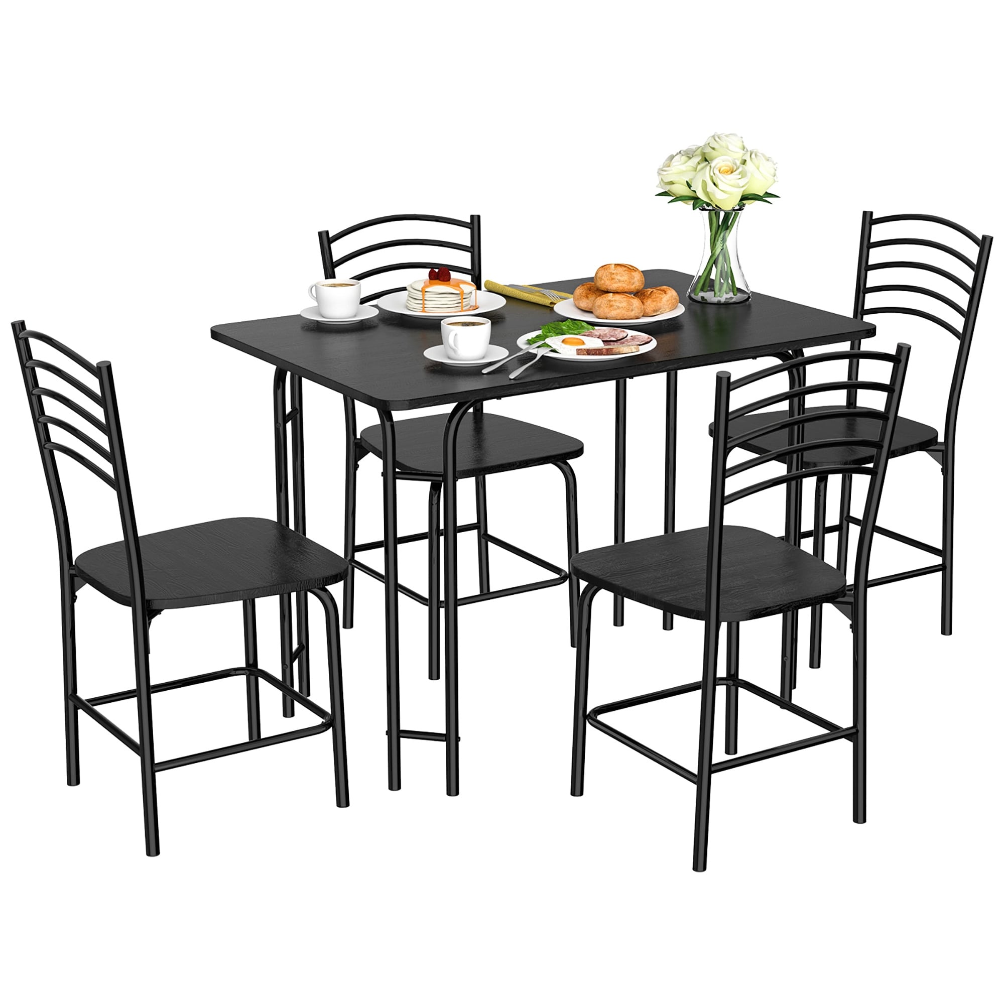 Costway 5 Piece Dining Set Home Kitchen Table And 4 Chairs With Metal