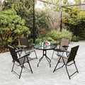 Costway 5Pc Bistro Outdoor Patio Furniture Set Glass Table W 4 Folding Adjustable Chairs As Pic 5Pc Set